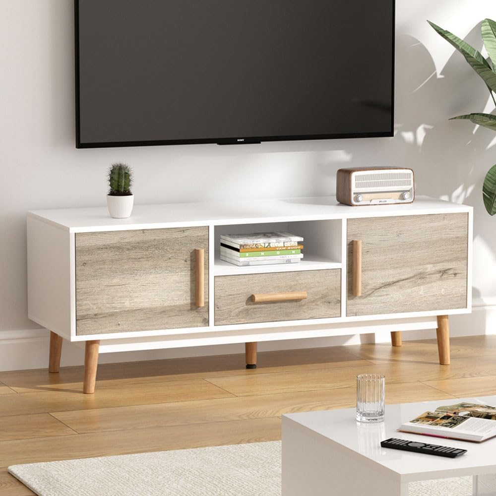 Artiss TV Unit Cabinet Entertainment Units, Wood Stand Table Cabinets Storage Shelf Organiser Cupboard Home Living Room Bedroom Furniture, with 3 Drawer White image number 2