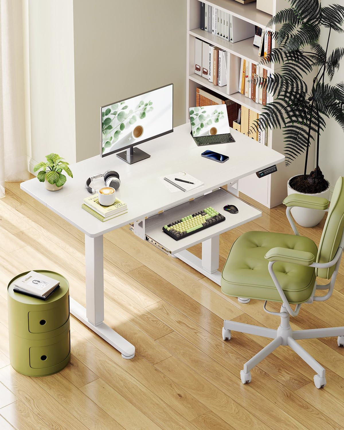 ODK Electric Standing Desk with Keyboard Tray & Memory Control,72-118Cm Height Adjustable Sit Stand Desk,Ergonomic Computer Desk for Home Office,100 * 50Cm,White image number 6