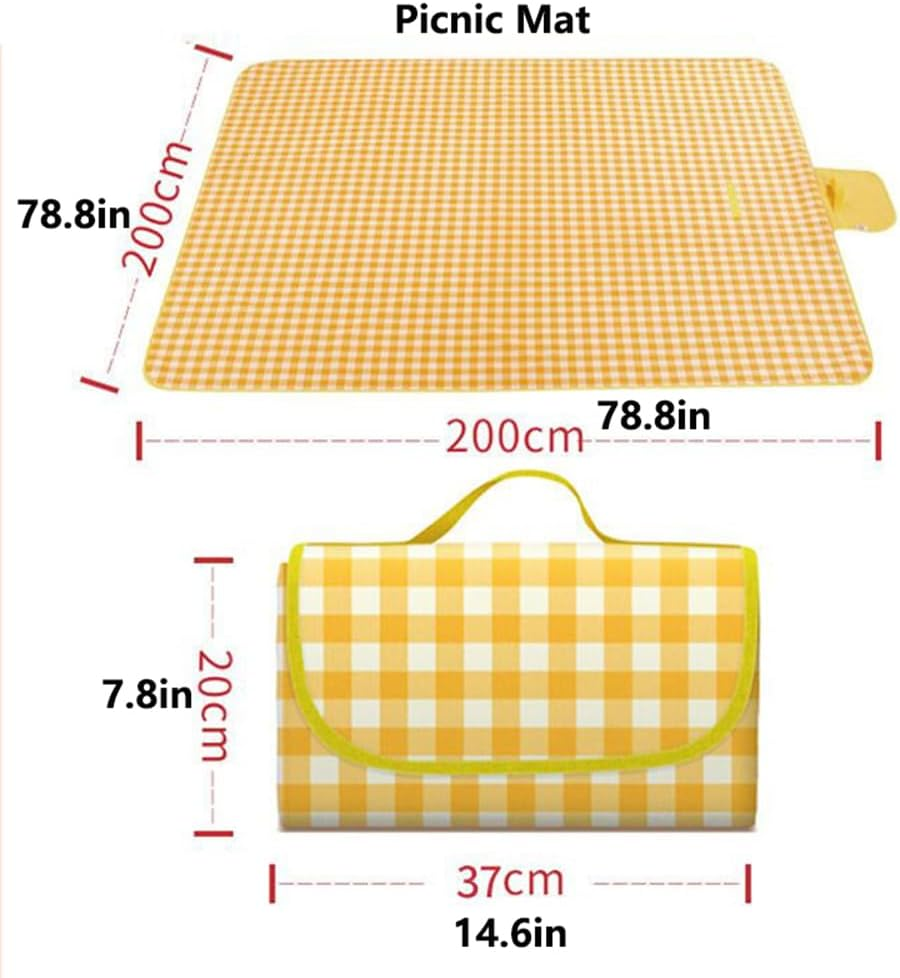 Hbluefat Picnic Blankets Set, Picnic Blankets Mat for 2-4 Adults and Bag Waterproof Quick Drying Outdoor Picnic Mat for Travel Camping Hiking Festival Park Lawn (Yellow Plaids) image number 5