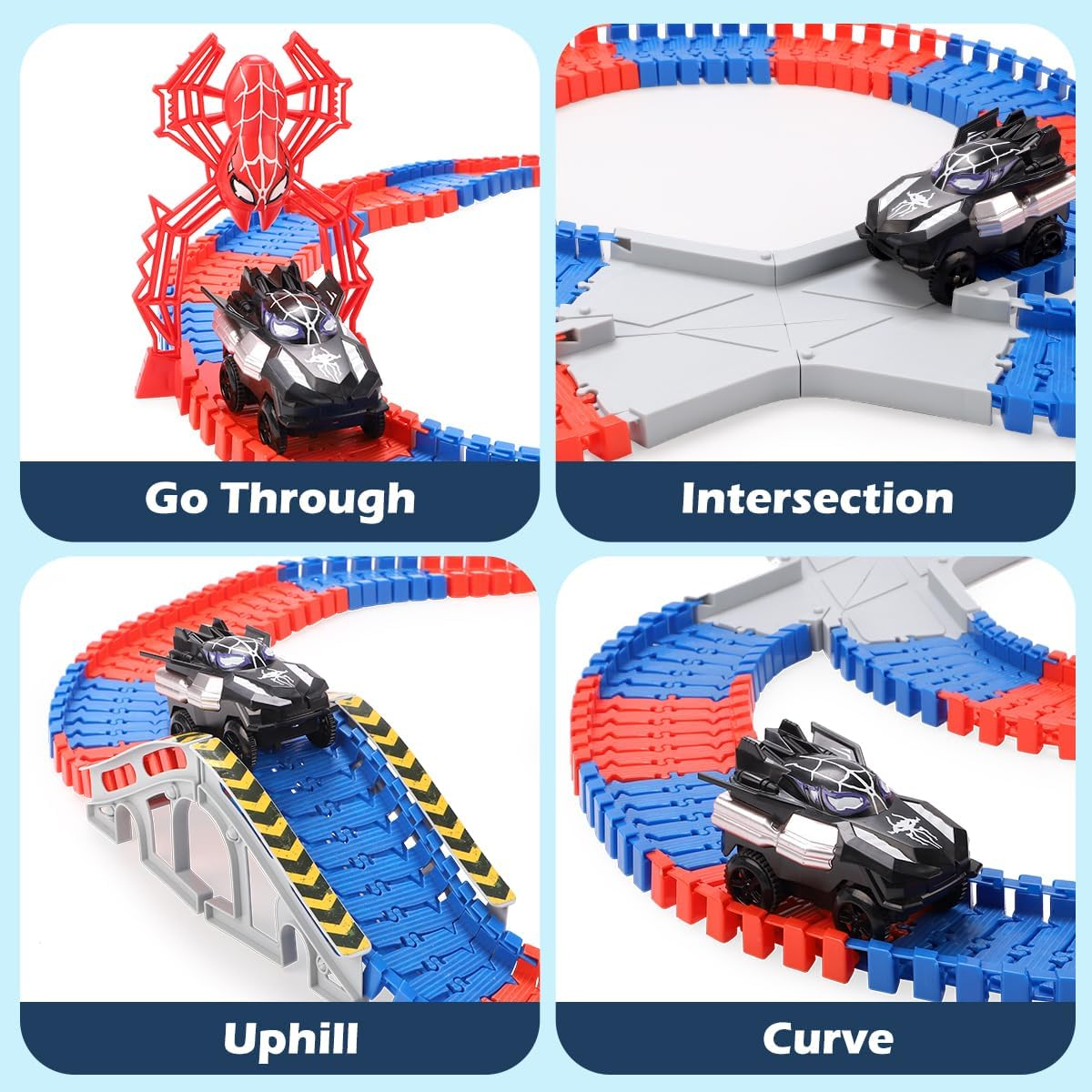 Kaekid Spider Race Track for Kids Age 3-8, 212PCS Race Car Track with 2 Spider Cars, DIY Flexible Track Playset, Toddler Toys Birthday Gifts for Kids image number 4
