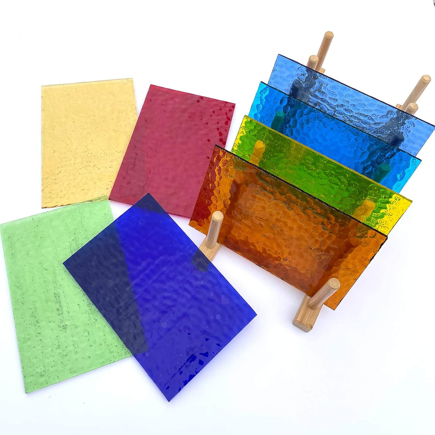 LITMIND 8 Sheets of Stained Glass Sheets, 4X6 Inch Glass Mosaics Tiles for Crafts, Ripple Cathedral Textures Art Large Stain Glass Sheets for Stained Glass Projects (Translucent) image number 4