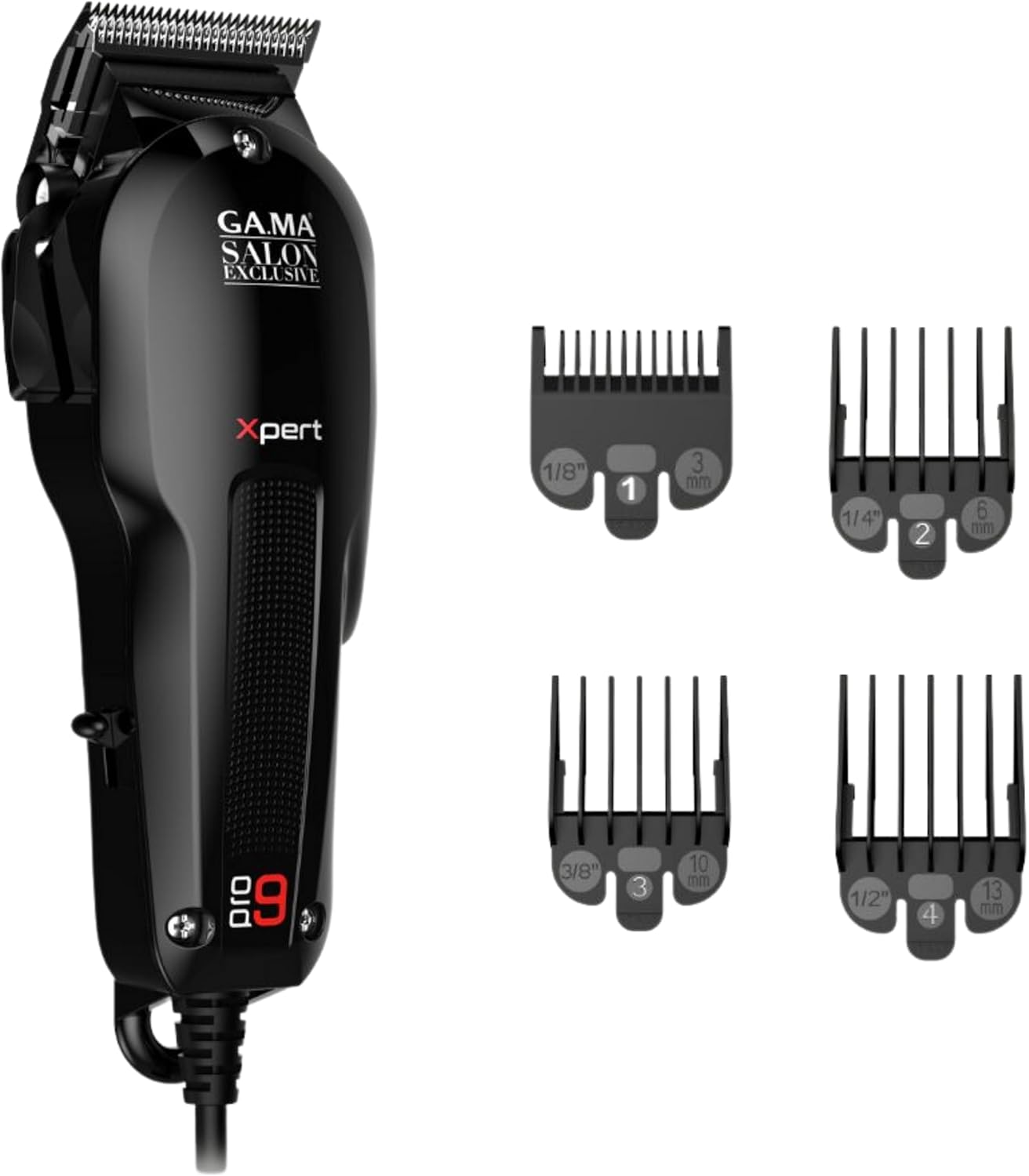 Gama Italy Professional PRO9 XPERT - Professional Men'S Hair Trimmer - Magnetic Motor - Cut between 0.8 and 3.8 Mm - 4 Guide Combs Included (3, 6, 10, 13 Mm)