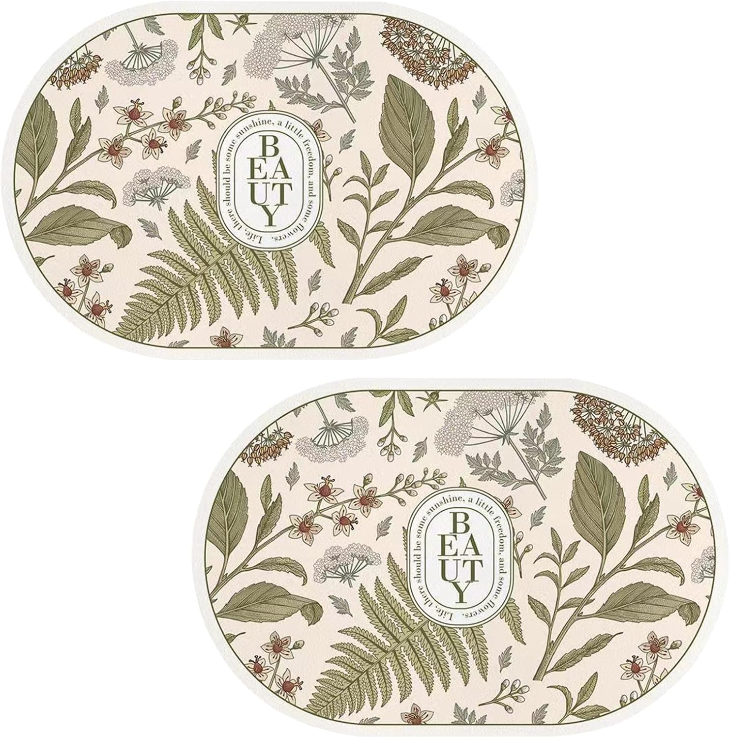 JZS Quick-Drying Non-Slip Bath Mats, Super Absorbent Diatomaceous Earth Bathroom Rug, Oval Shape, 2-Pack