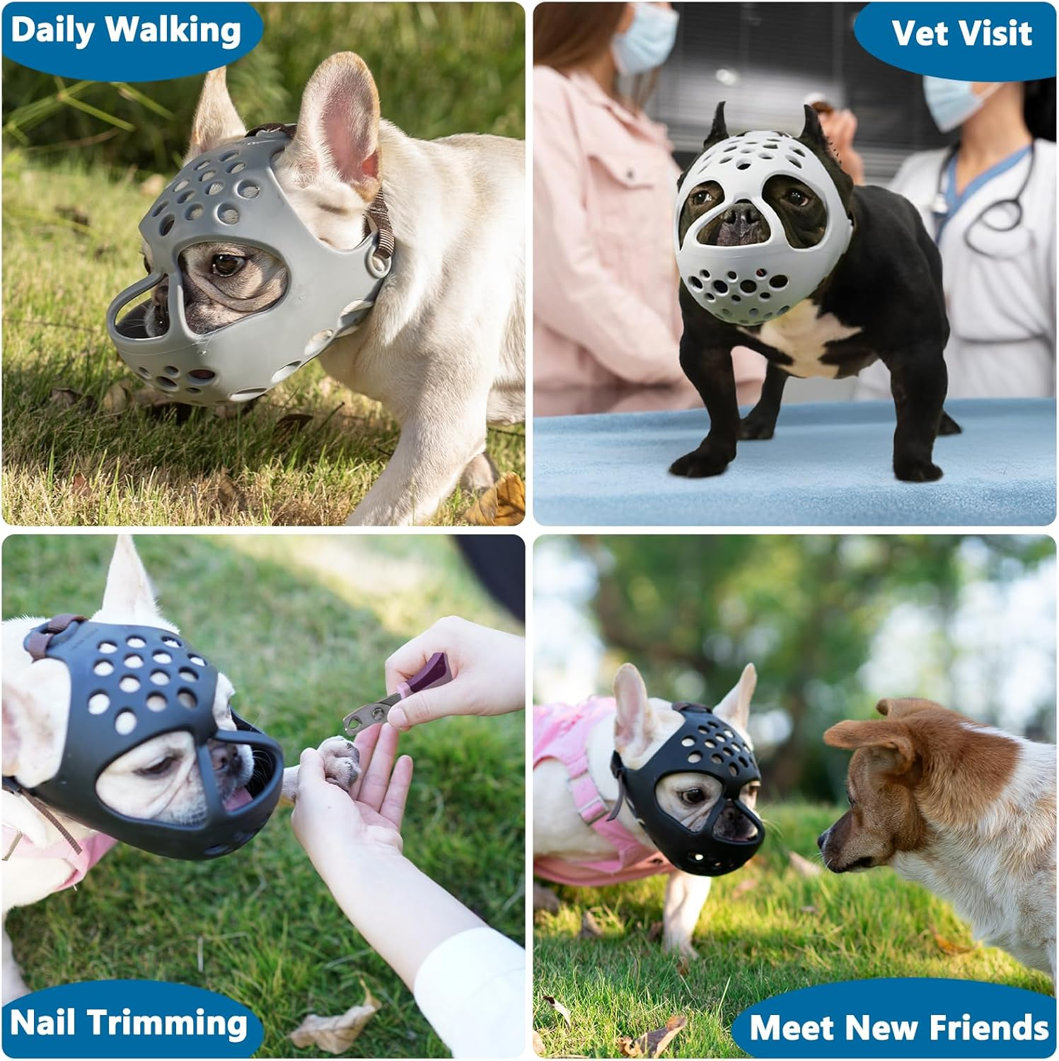 BARKLESS Short Snout Dog Muzzle, Soft Silicone Flat Faced Muzzle for French Bulldog Shih Tzu and Pug for Biting Chewing Licking and Grooming, Allows Panting image number 3