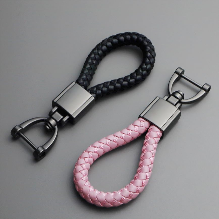 Metal Keychain Hand Woven Leather Rope Pendant Car Keychain image number 3