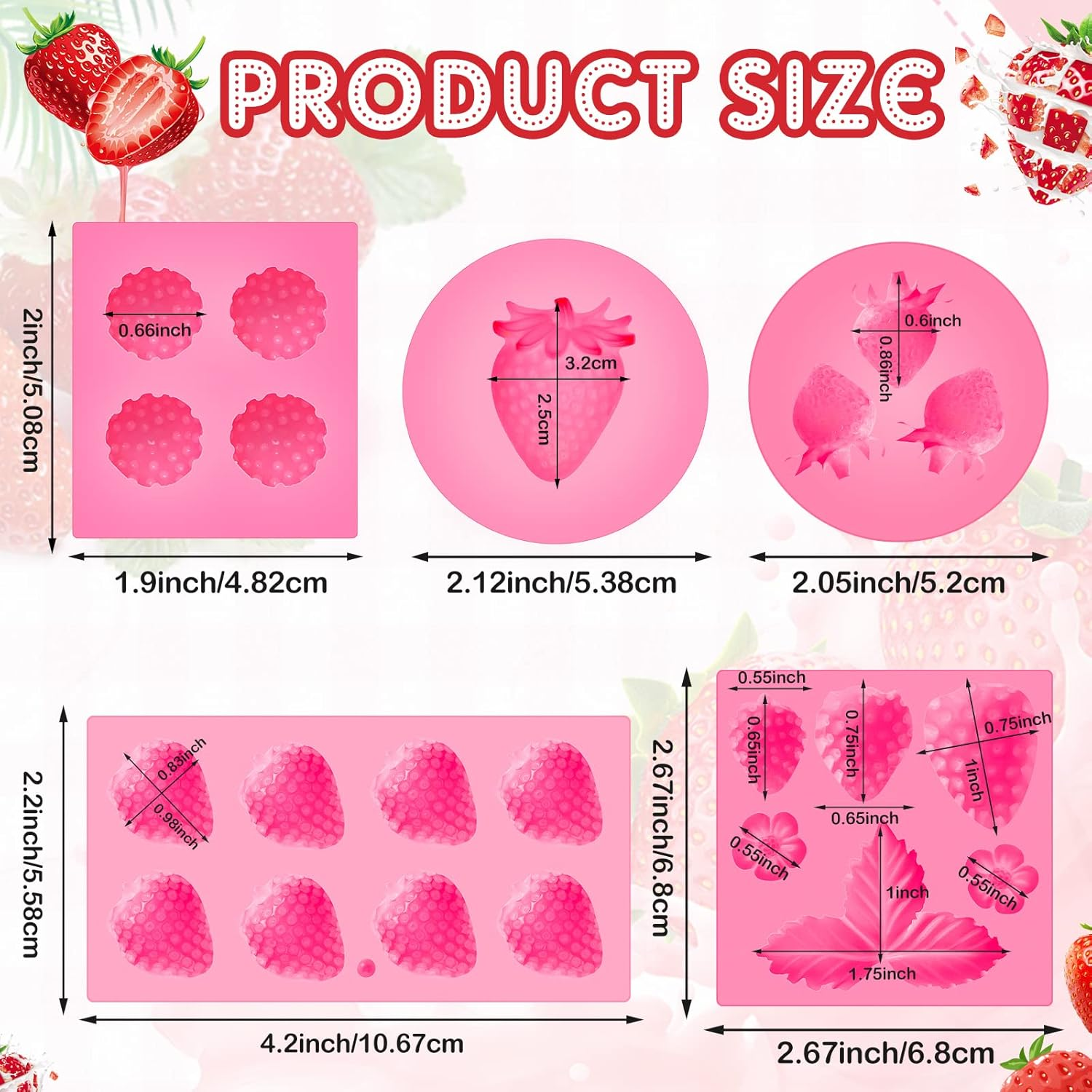 5 Pcs Strawberry Baking Mold Silicone Handmade Candy Jelly Bakeware 3D Flower Strawberry Embed Silicone Fruit Shape Pastry Mold for Soap Wax Chocolate Fondant Ice Cream Cupcake Cake Decor image number 6