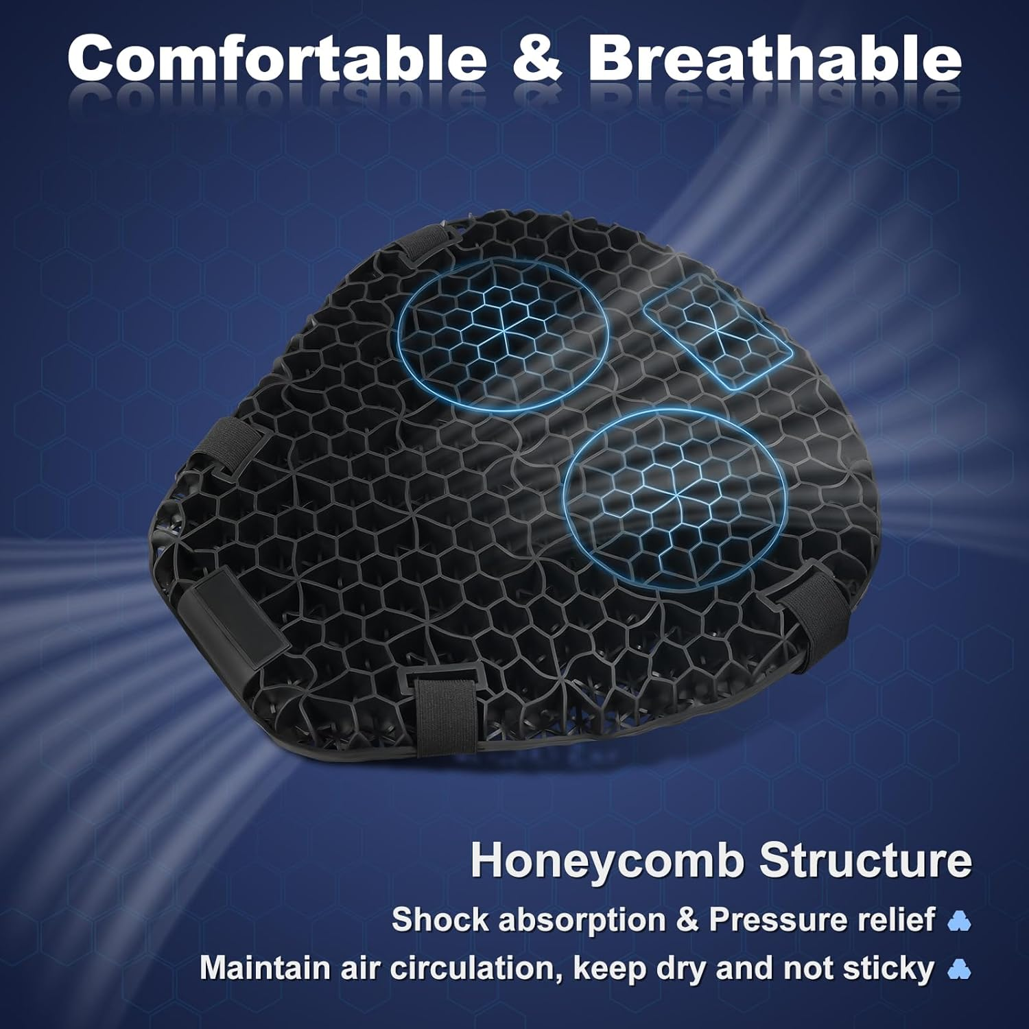 Detachable Motorcycle Gel Seat Cushion with Cover, Large 3D-Honeycomb Structure Shock Absorption & Breathable Motorcycle Gel Seat Pad for Long Rides image number 6