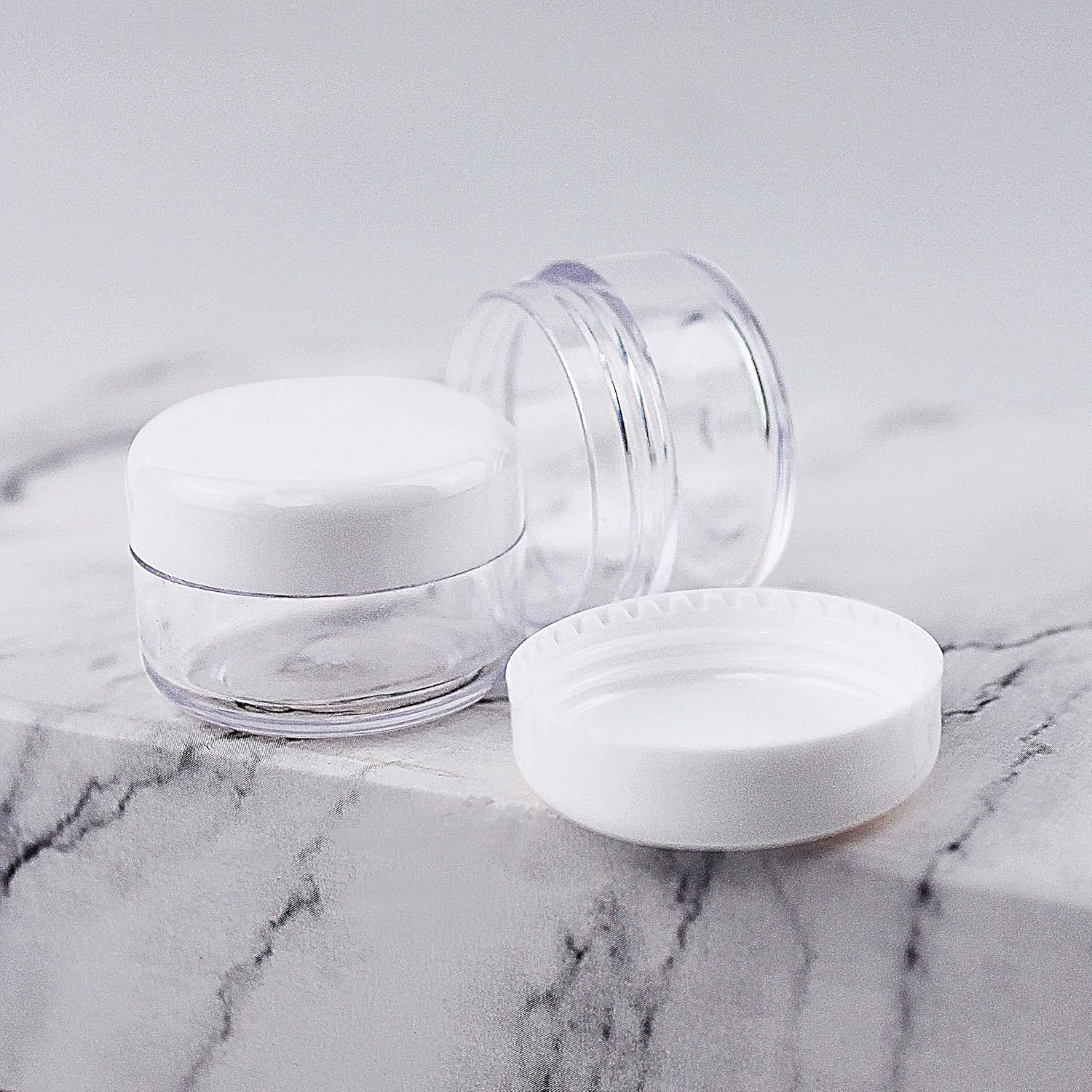 5G round Plastic Cream Bottle with White Caps Empty Refillable Cosmetic Container Jars for Cream Lotion Eye Shadow, Nails, Powder, Paint, Jewelry (50Pcs) image number 4