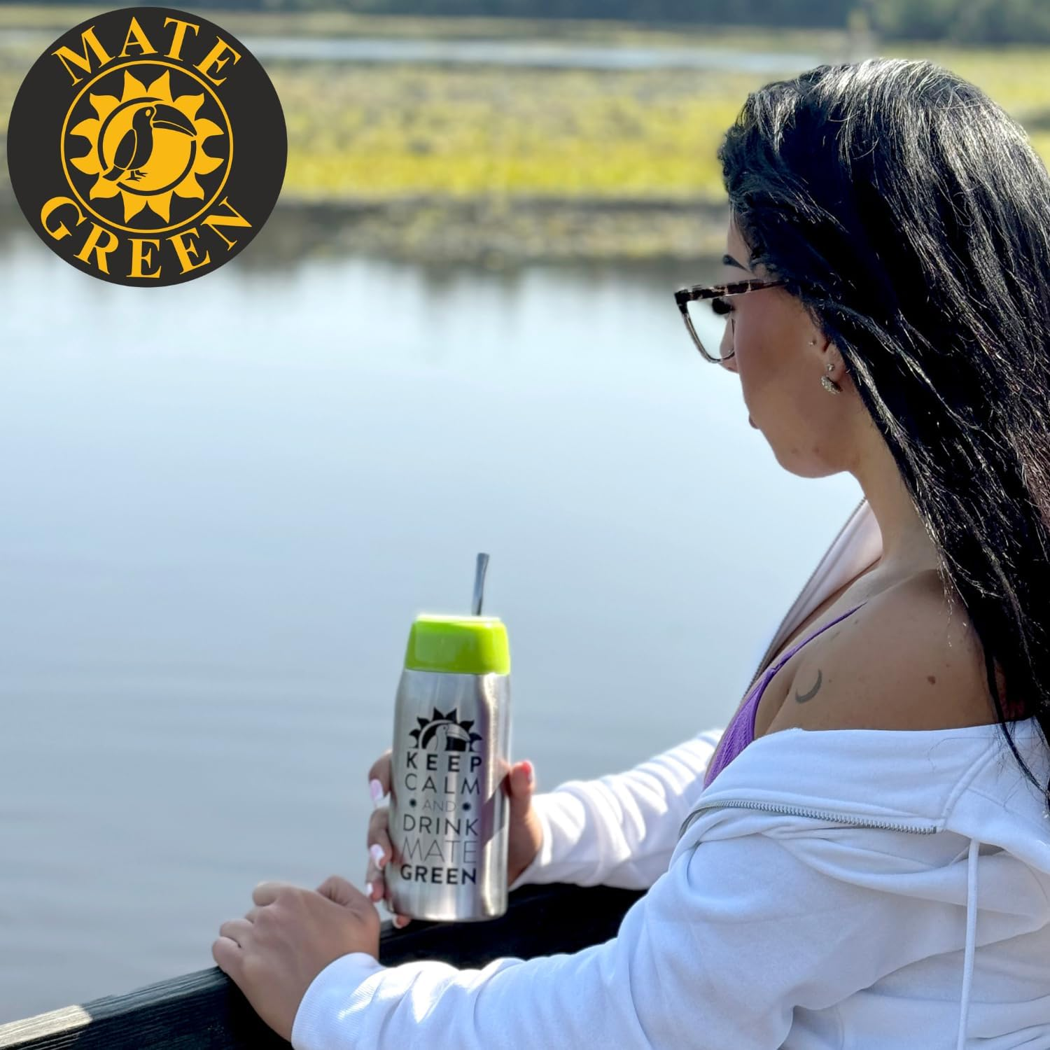 Mate Green Yerbomos 4.0 Black 580 Ml for Yerba Mate Tee 580 Ml, a Portable Accessory for Yerba Mate, Works like a Thermos Flask with a Water Bottle and Keeps the Water, Silver-Black, 13308 image number 1