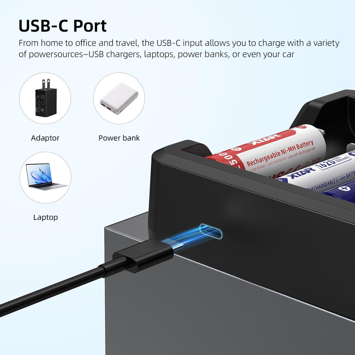 XTAR MX8 8 Bay Universal Battery Charger,Aaa/Aa Intelligent Charger with LCD Display for Rechargeable Batteries 3.7V Li-Ion 21700/18650/16340/14500 & 1.2V Nimh 1.5V Li-Ion AA AAA(MX8) image number 3