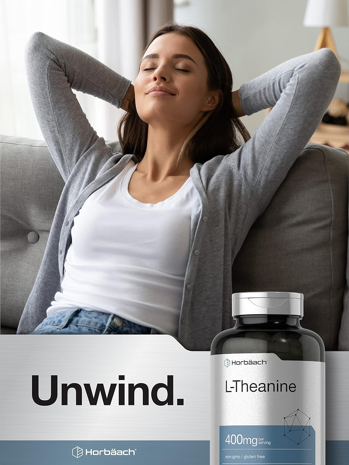 L-Theanine 400Mg Capsules | 400 Count Max Size | Non-Gmo & Gluten Free | by Horbaach