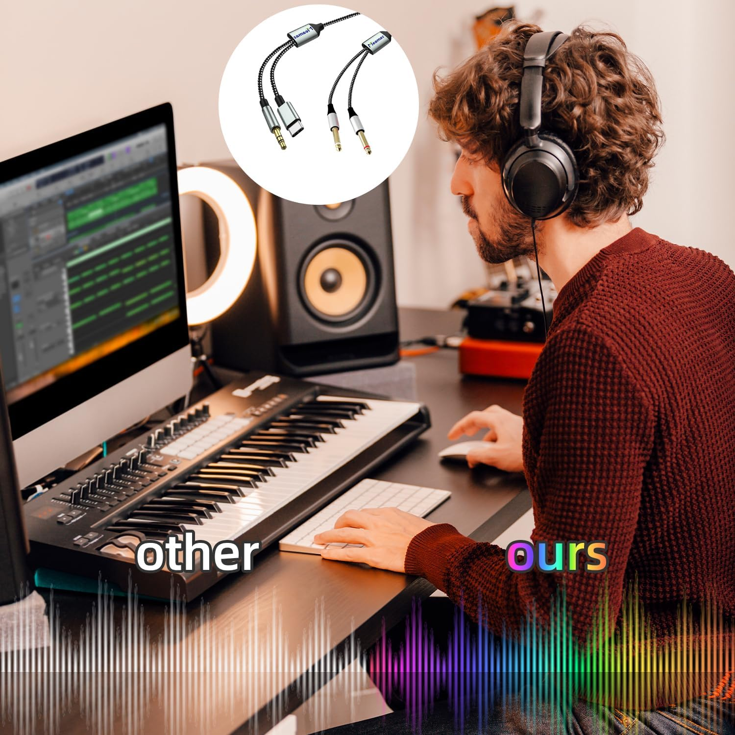 Meamaz 6.56FT Mfi Certified Lightening to Inch Audio Adapter Cable, within to USB C, 3.5Mm to TS Adapter, DAC Chip Include, 3-In-1 Stereo Cable for Headphone AMP (Lightening Compatible) image number 5