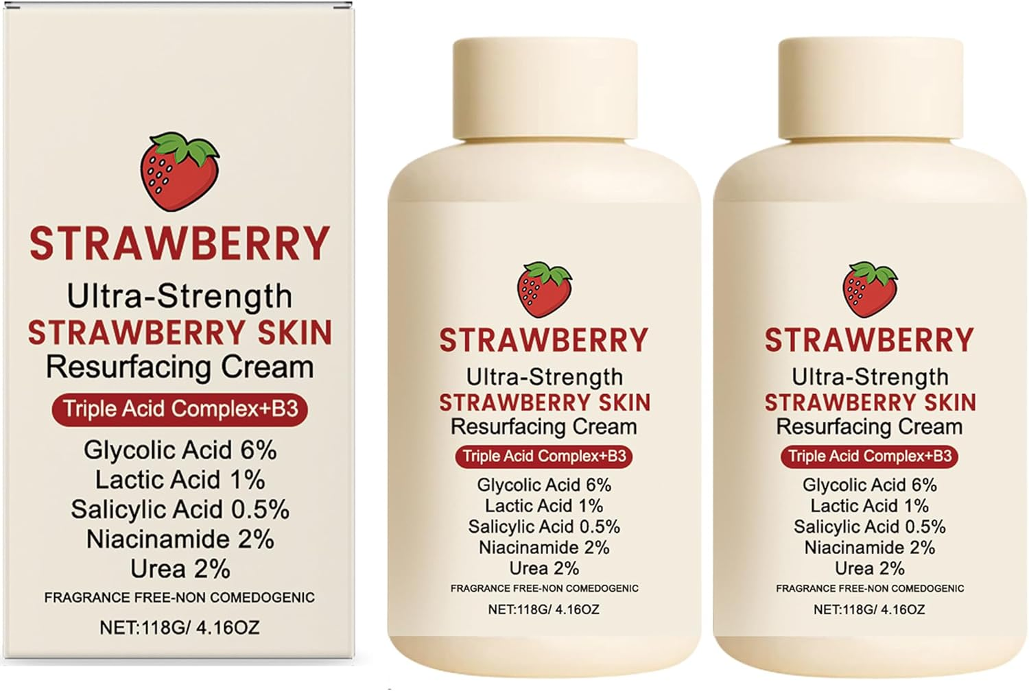 2PCS Strawberry Skin Resurfacing Cream,Strawberry Legs Nourishing Body Cream,Gentle Moisturizing Exfoliating Body Lotion,Improve Texture,Reduce Chicken Skin Bumps,Silky and Smooth Effect