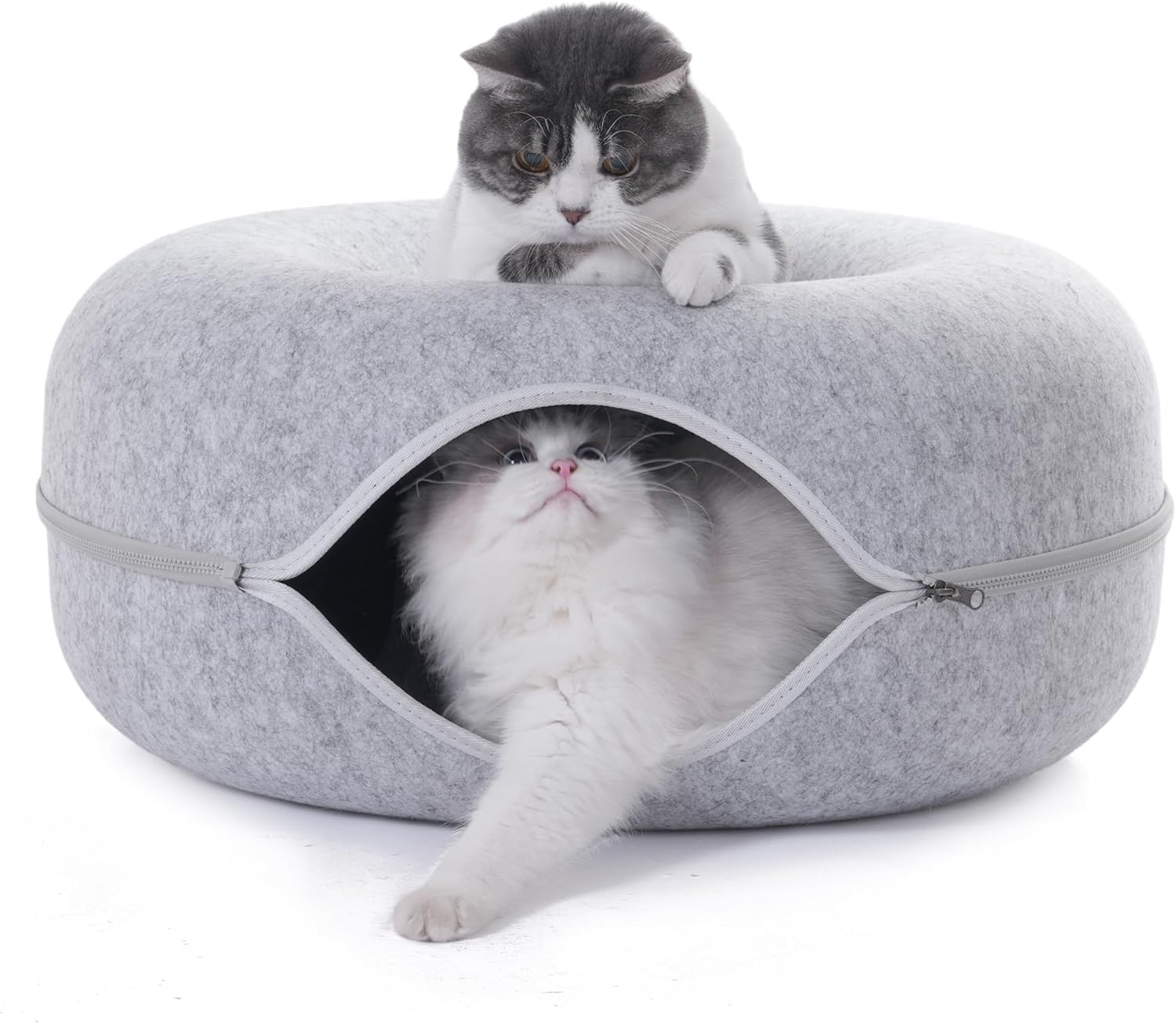 Cat Cave for Multiple/Large Cats up to 9 Lbs, Tunnel Bed, Scratch Detachable and Washable Large Donut Bed (Light Grey, L (24 * 24 * 11Inch)) image number 3