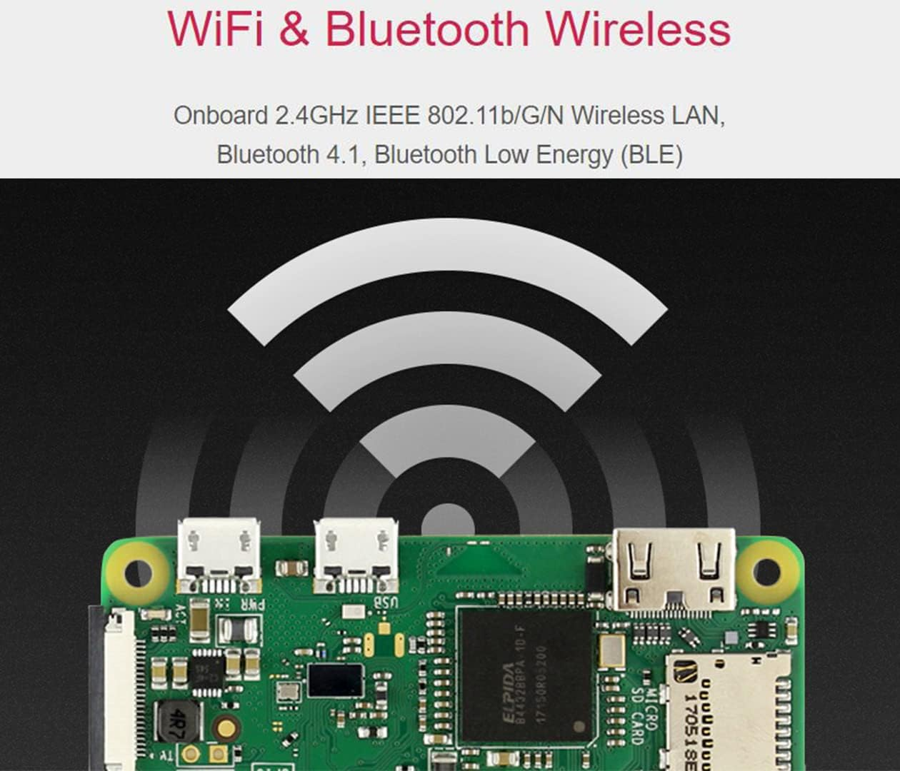Built-In Wifi and Bluetooth Pi Zero WH, Zero WH Package Comes with Raspberry Pi Zero W with 40PIN Pre-Soldered GPIO Headers +Mini HDMI to HDMI Adapter +Micro USB OTG Cable image number 5