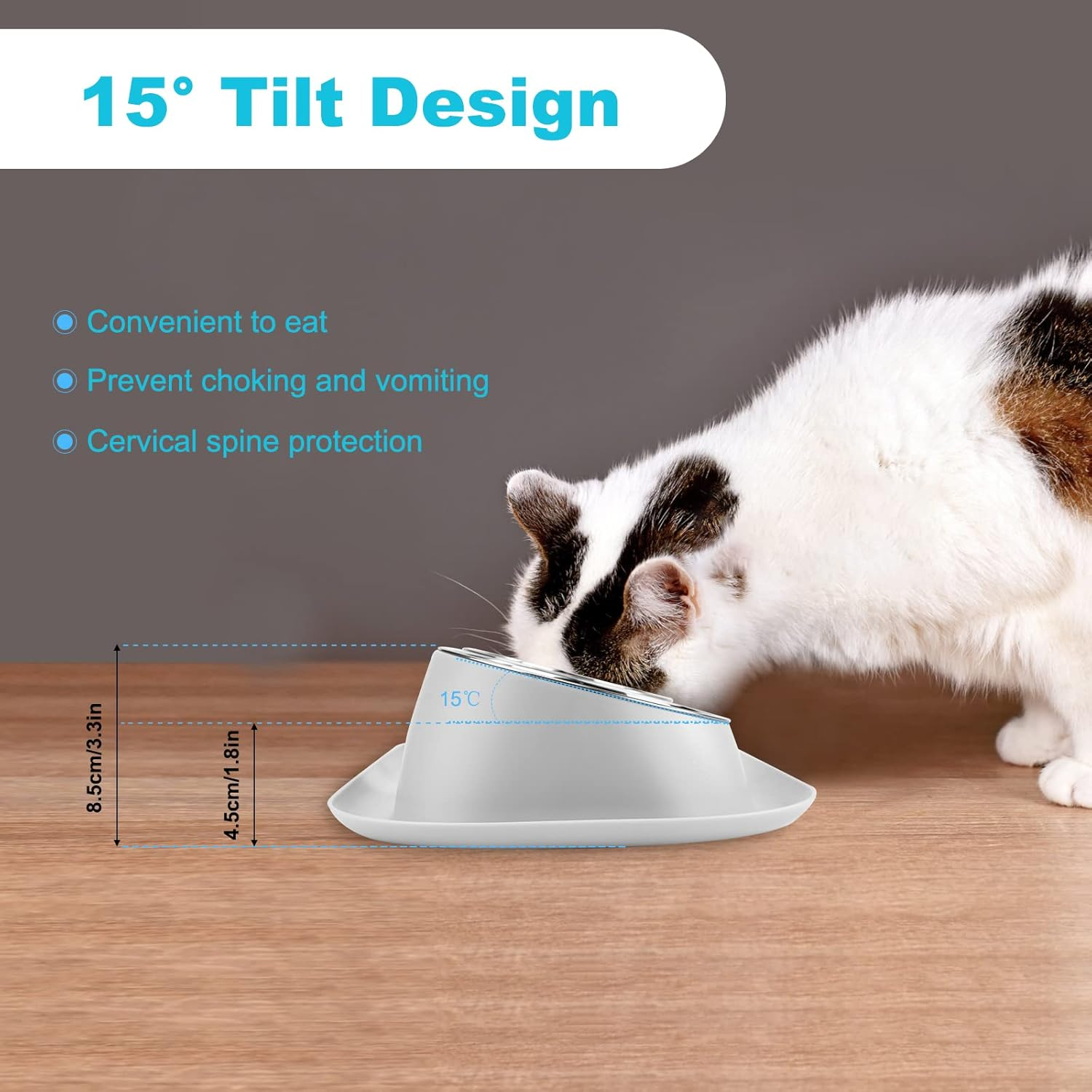 Feeding Bowl for Cats and Dogs, Double Cat Bowl, 15&deg; Tilt, Futing Bowl & Water Bowl with Stand, Stainless Steel Dog Bowl for Small Dogs image number 1