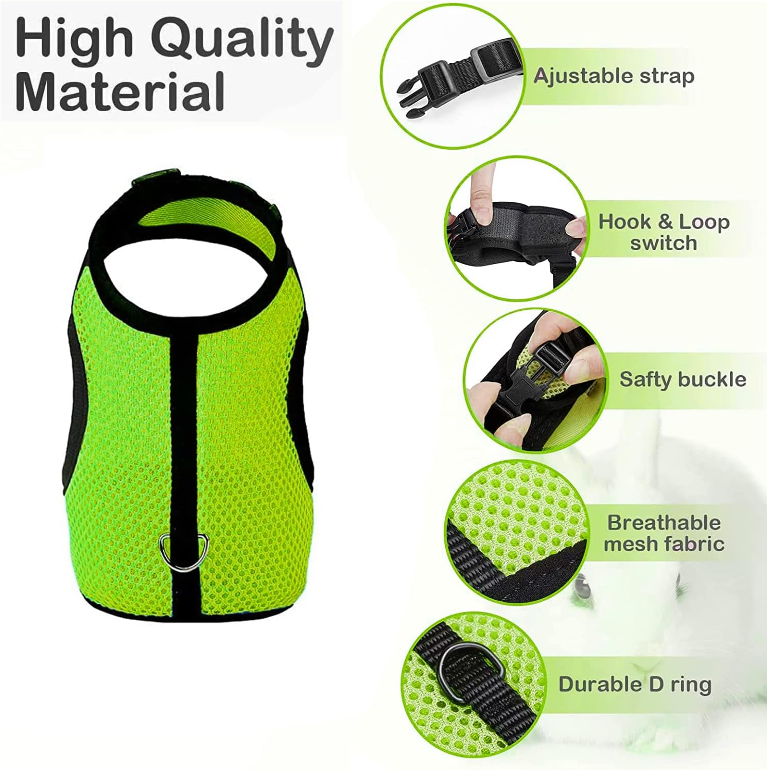 Yuanyoutong Bunny Rabbits Harness and Leash Adjustable Mesh Vest Harness and Leash Set for Guinea Pig, Hamster, Ferret, Cat, Rat, Kitten, Small Dog, Kitten, Puppy and Small Pets (Size:M) image number 1