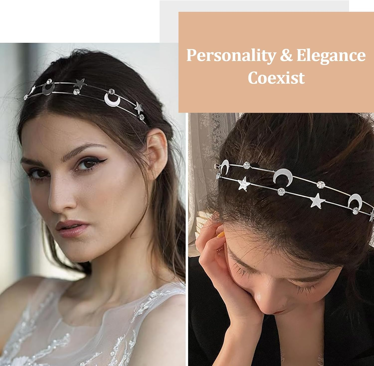 Yeomju Rhinestone Star Headband, Set of 2 Headband for Girls and Women, Flexible Design for Weddings and Celebrations, Elegant Handmade Stars Hair Band image number 3
