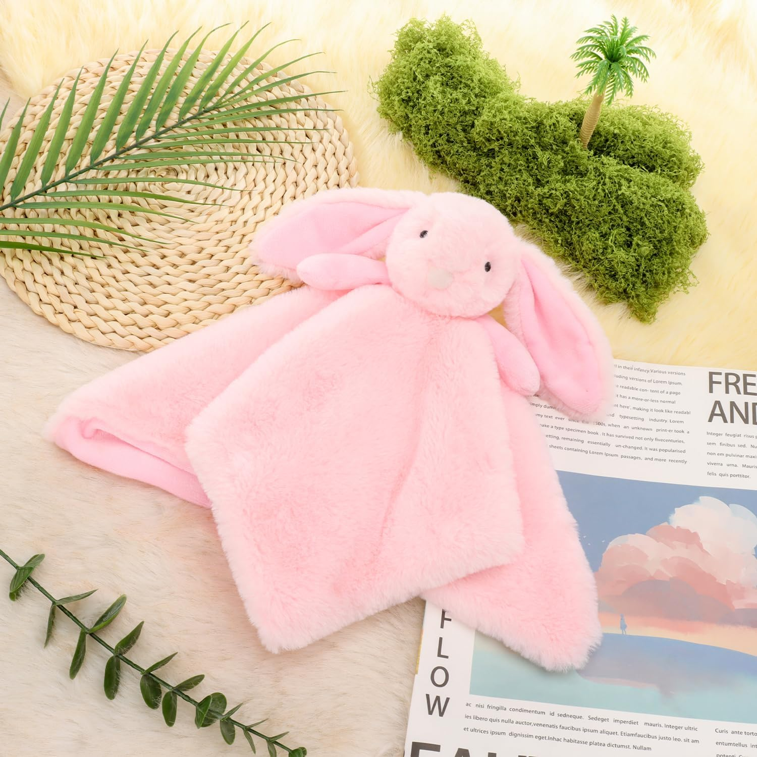 Apricot Lamb Stuffed Animals Pink Bunny Rabbit Security Blanket Infant Baby Lovey (Pink Bunny, 13 Inches) image number 6