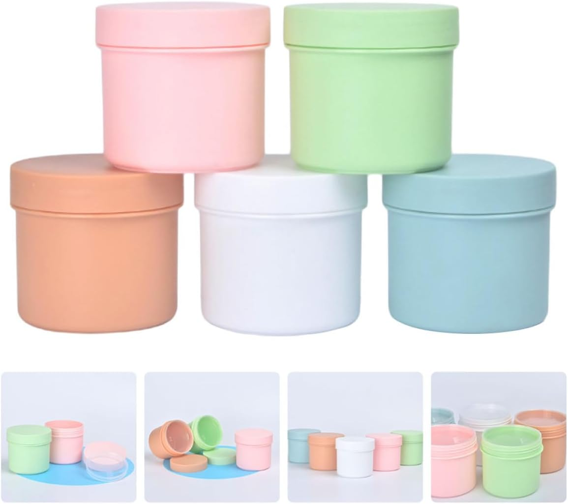 VOSAREA 5Pcs 150G Frosted Plastic Cosmetic Jars Set with Lids, Small Travel Containers for Creams, Makeup Samples, Face Mask Powder Storage, Multi-Color Refillable Skincare Jars For