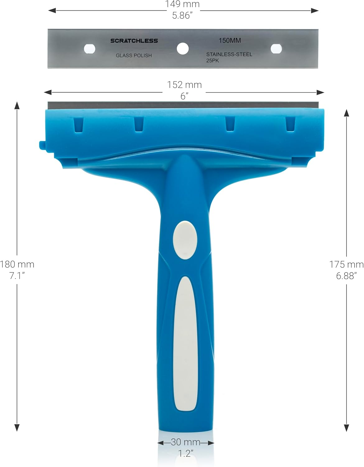 GLASS POLISH 150Mm Scraper with Double-Edged Stainless Steel Blade, Professional SCRATCHLESS Glass Scraper for Windows, Tiles, Floors, Stove Tops, and Any Hard Smooth Surfaces image number 1