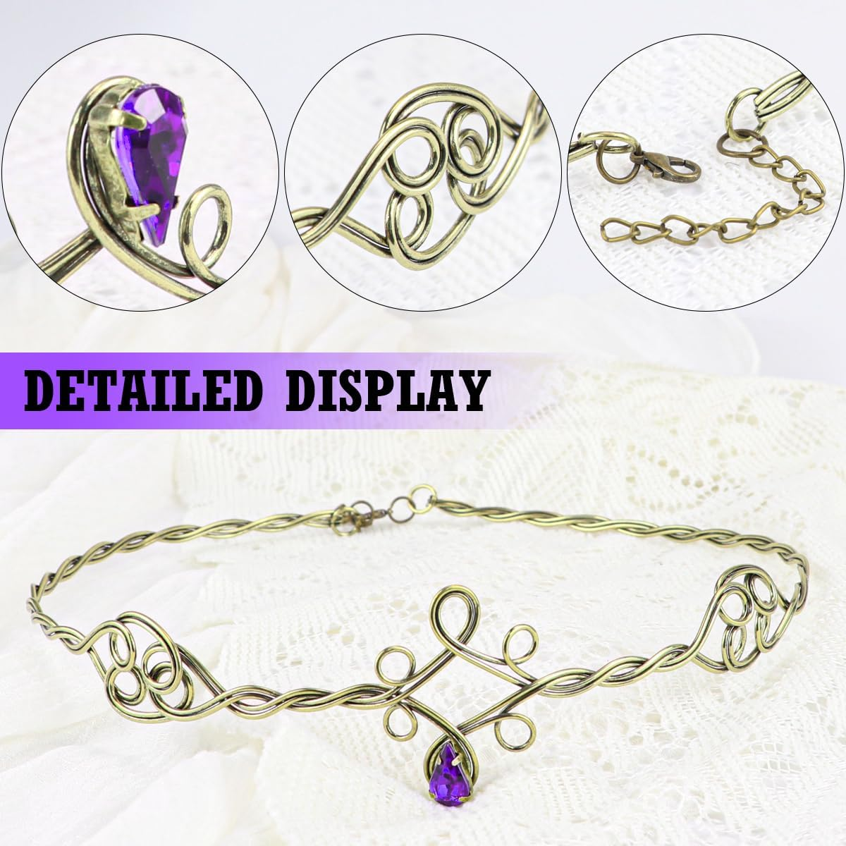 ZJIVQO Forehead Headbands Iron Circlet for Women Woven Forehead Band Crystals Tiaras Hair Band Gold Hair Hoop with Jewels Crystal Rhinestone Wedding Head Band Princess Crown Headband Tiara,Purple, image number 6