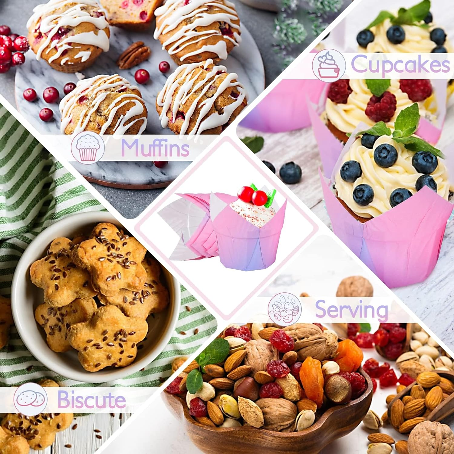 100-Piece Tulip Cupcake Liners | Greaseproof Muffin Cups for Baking Cakes, Weddings, Birthdays, Parties