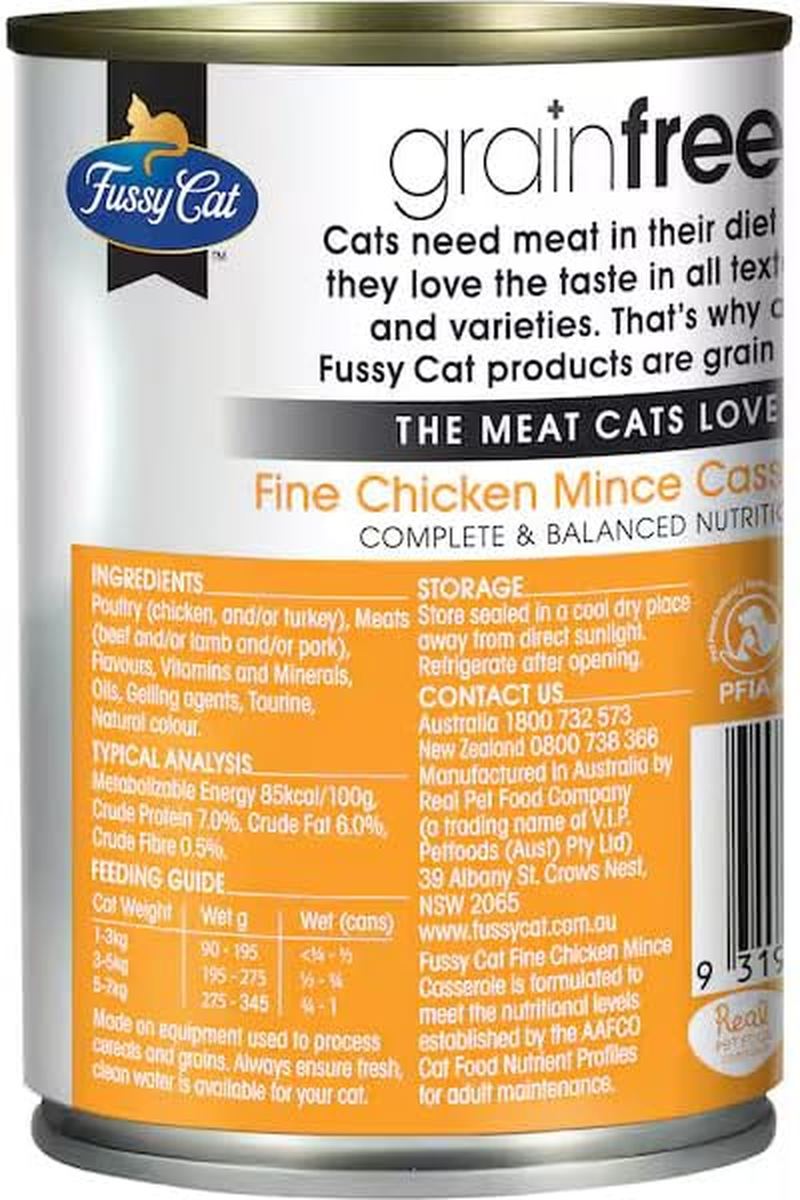 Fussy Cat Grain Free Wet Cat Food, Chicken Mince Casserole 12X400G - Real Premium Australian Meat, Complete, Balanced Nutrition for Adult Cats, Free from Artificial Flavours