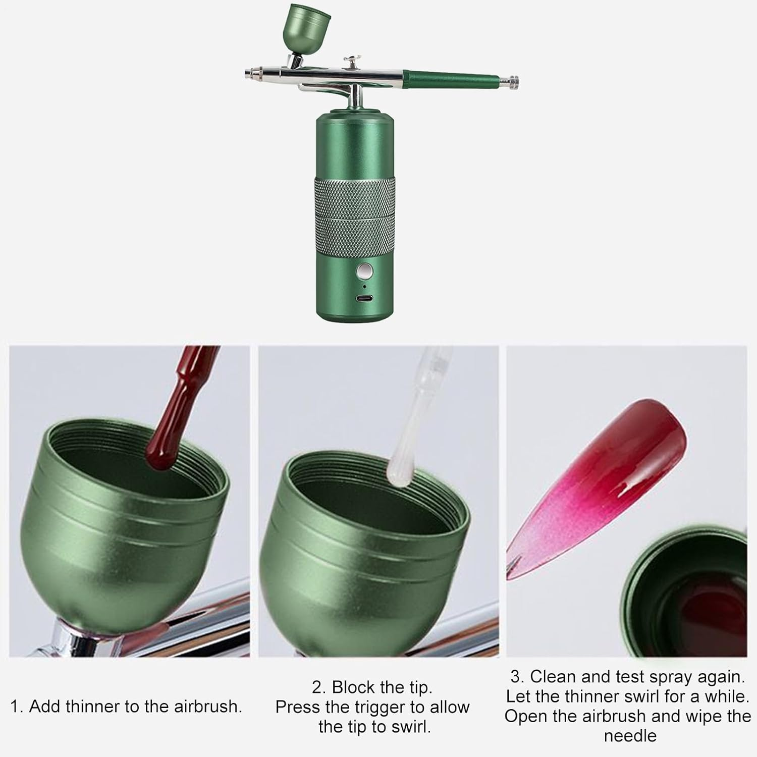 Nail Airbrush Machine | Cordless Airbrush,Painting Sprayer Set for Hair Makeup Beginner Model Cake Car Decorating Shoe Graffiti - Green image number 2