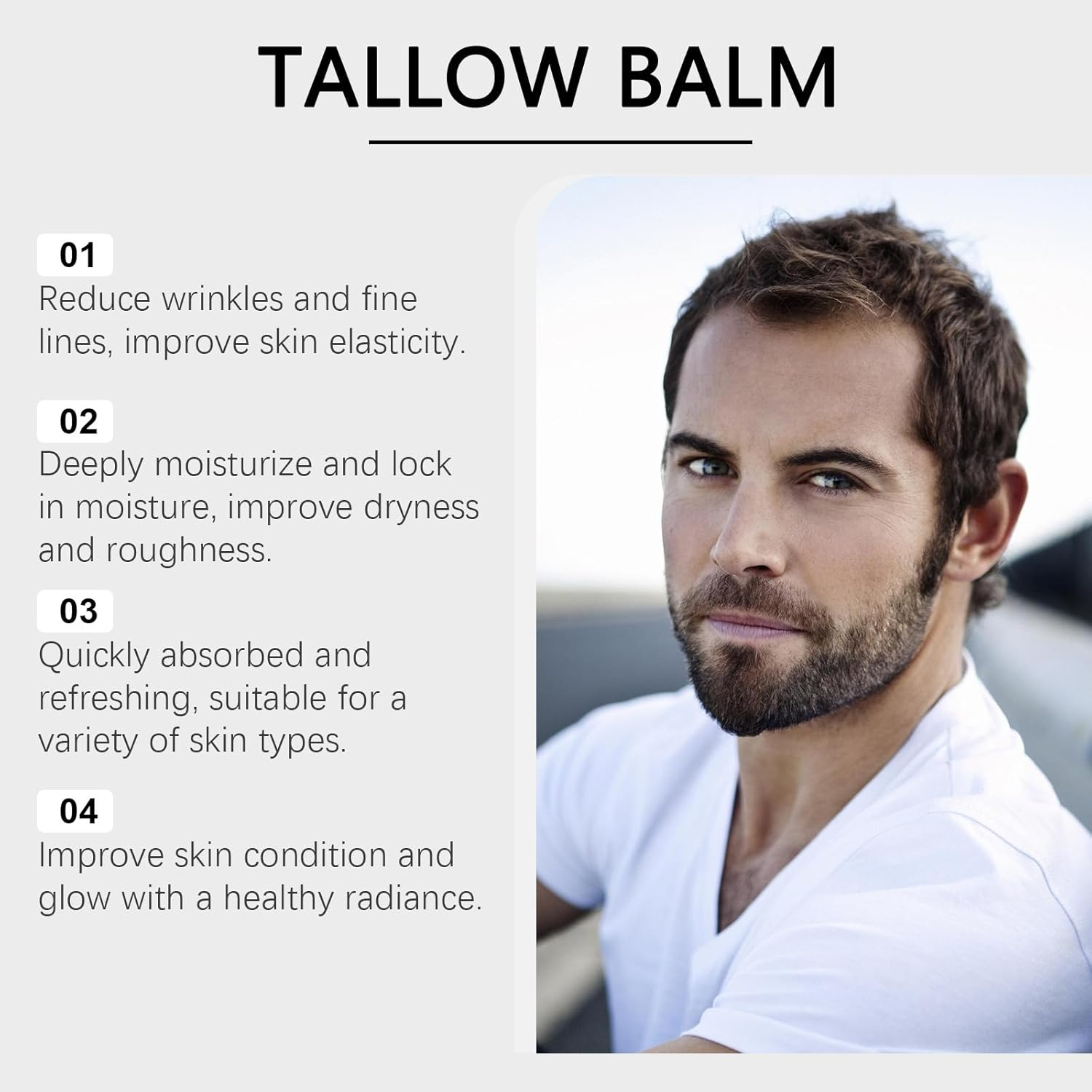 Beef Tallow for Skin, Men&rsquo;S Tallow Balm, Grass Fed Natural Moisturizer, Hydrating & Nourishing Cream for Face Body Hands, Anti-Dryness Repair Balm, Gentle Daily Skincare for Men (1Pcs) - 1Pcs image number 2