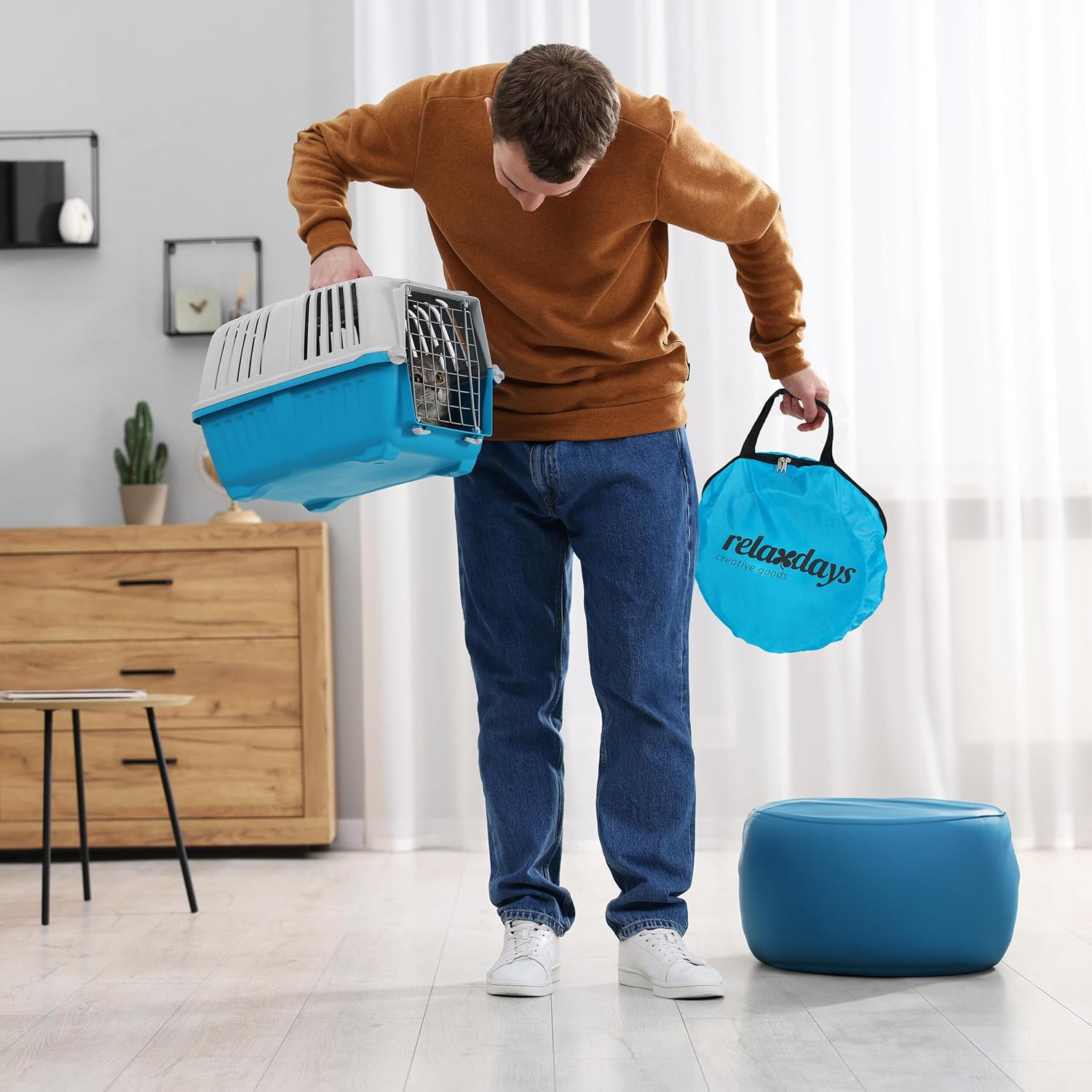 Relaxdays Cat Tunnel Foldable 115 X 25 Cm with Holes & Carry Bag, Interactive Cat Play Tunnel, Colourful image number 3