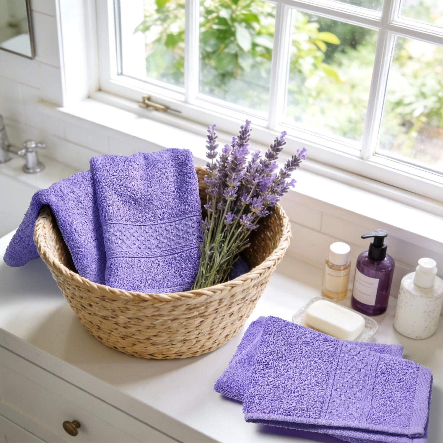 Cleanbear Wash Cloths Cotton Facecloths Large Face Cloths 6-Pack with Vivid Color Ultra-Soft Washcloths for Bathroom or Guestroom Fade-Resistant Face Towels 13 by 13 Inches Highly Absorbent (Lavender) image number 6
