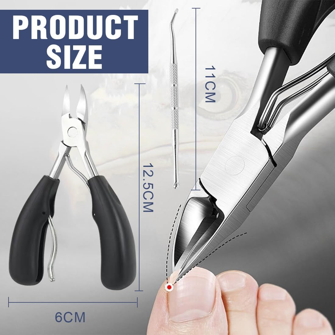 Precision Toenail Clippers, Metal Nail Clippers, Nail Scissors for Thick and Deep Ingrown Toenails, Toehenic Acid Clippers Made of Stainless Steel, Professional Fingernail Clipper, Soft Grip image number 2