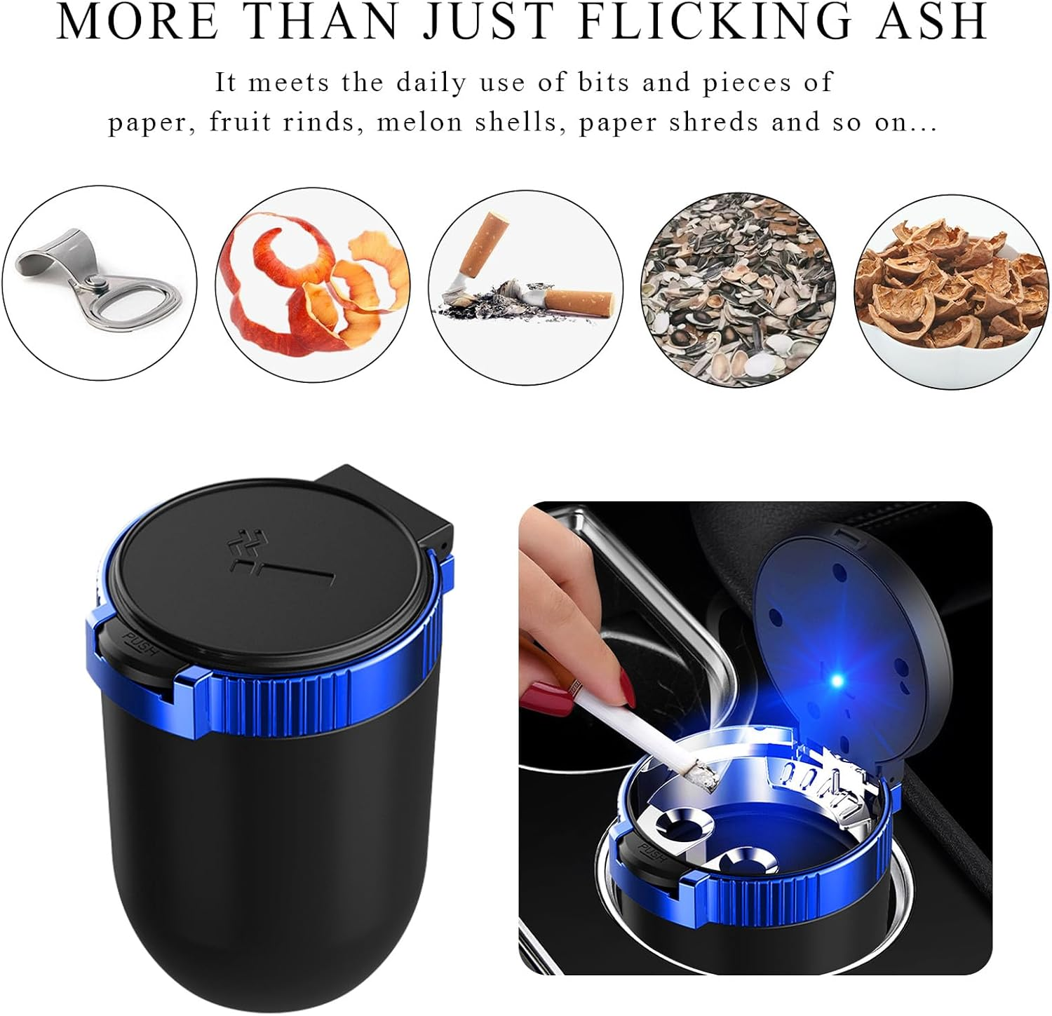 Car Ashtray with Lid, Detachable Stainless Steel Ash Tray with LED Blue Light, Portable Mini Vehicle Cup Holder Trash Can Smell Proof Ashtray Cup, Universal Car Accessories (Blue) - Purple image number 7