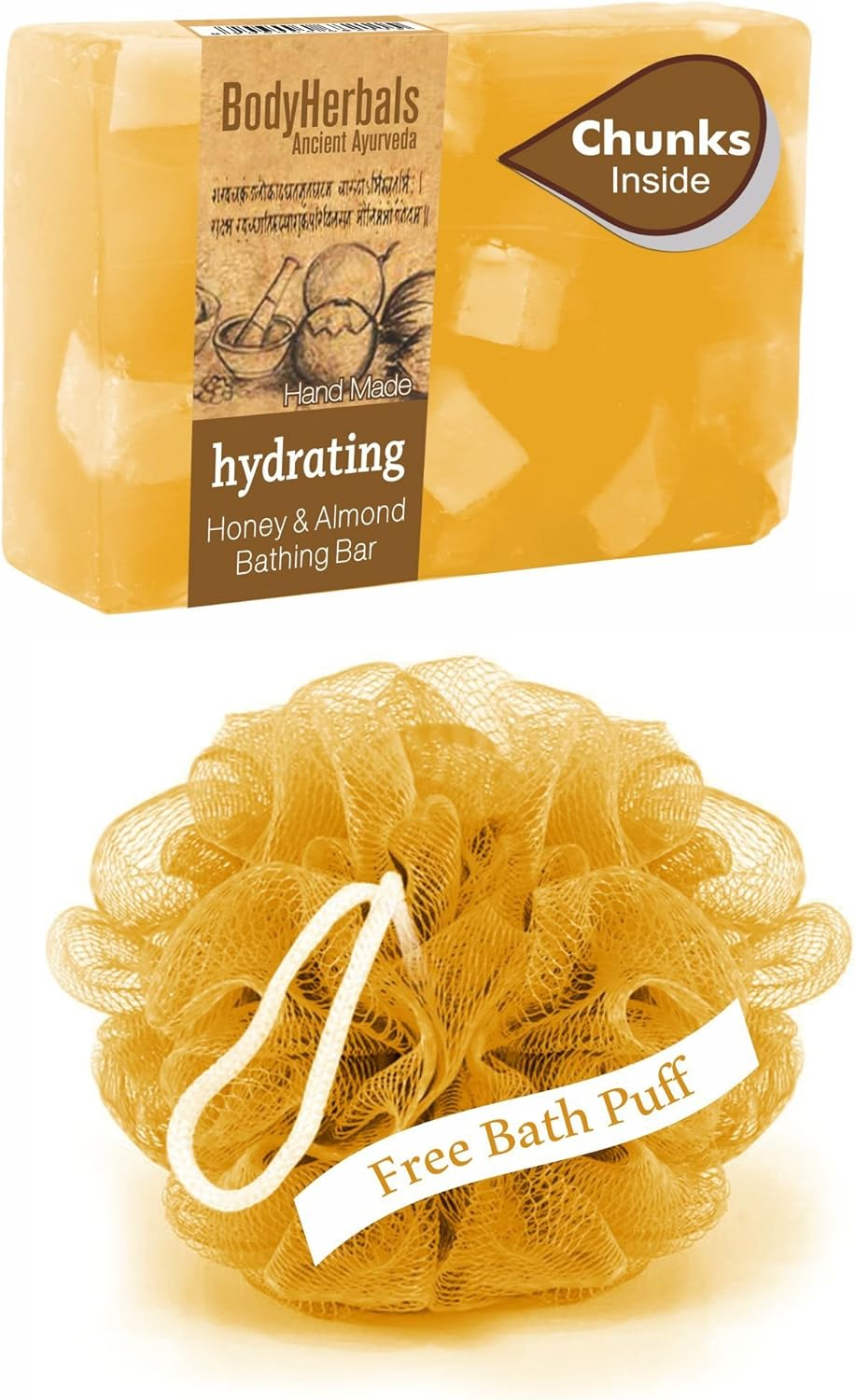 Bodyherbals Hydrating Soap, Hand Made Honey & Almond Bathing Bar with Natural Chunks (100 Grams), Beauty,Bath &Shower, Soaps. image number 1