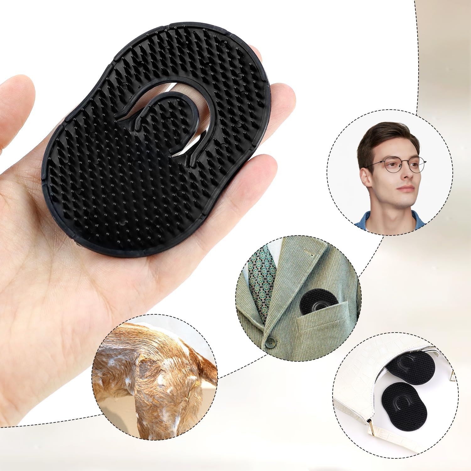 Pocket Palm Combs, Massager Hair Brush Comb Palm Combs for Men Beard Brush, Black Pocket Brush (4 Pcs Finger Type) image number 4