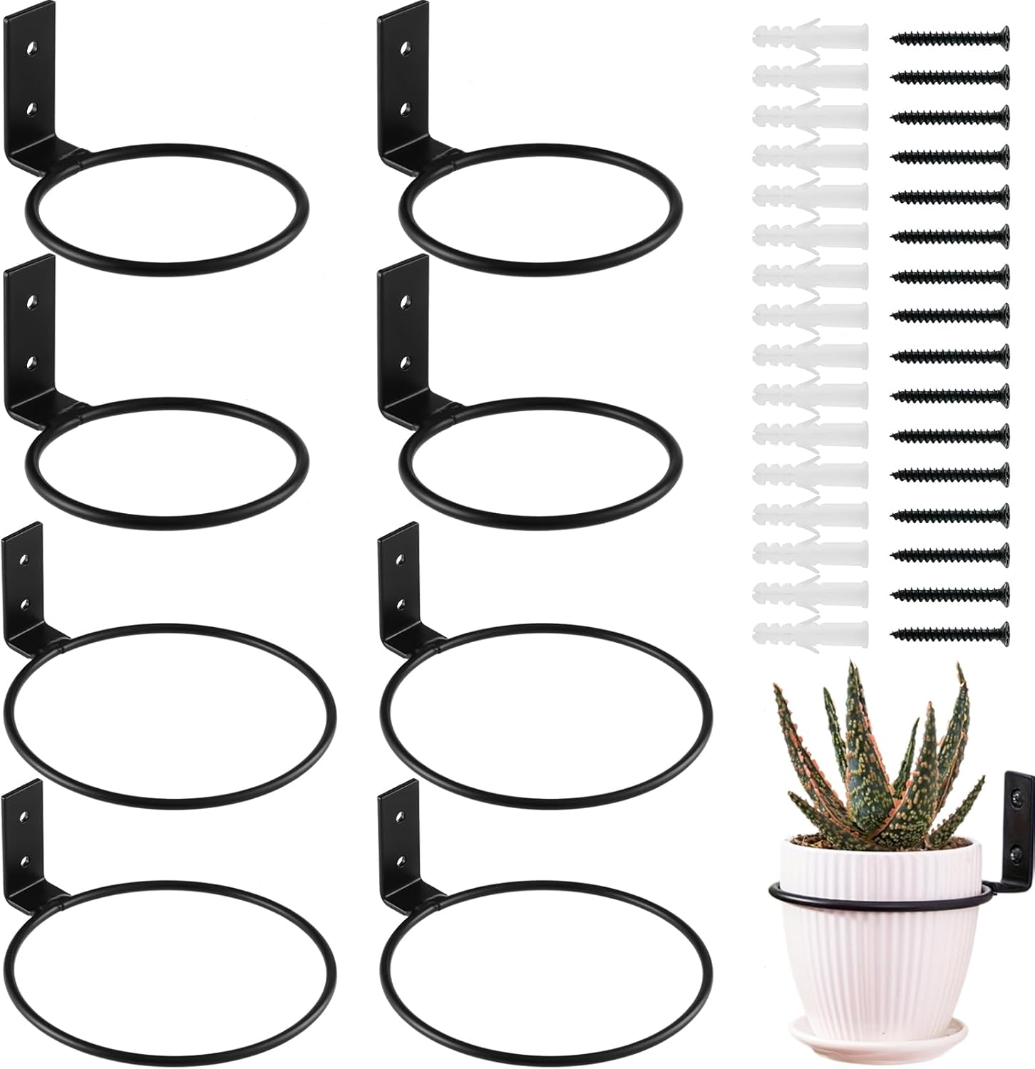 8 Pack 4/6 in Flower Pot Holder Ring Wall Mounted Metal Hangers Bracket for Home Garden Indoor Outdoor Planters, Black image number 4