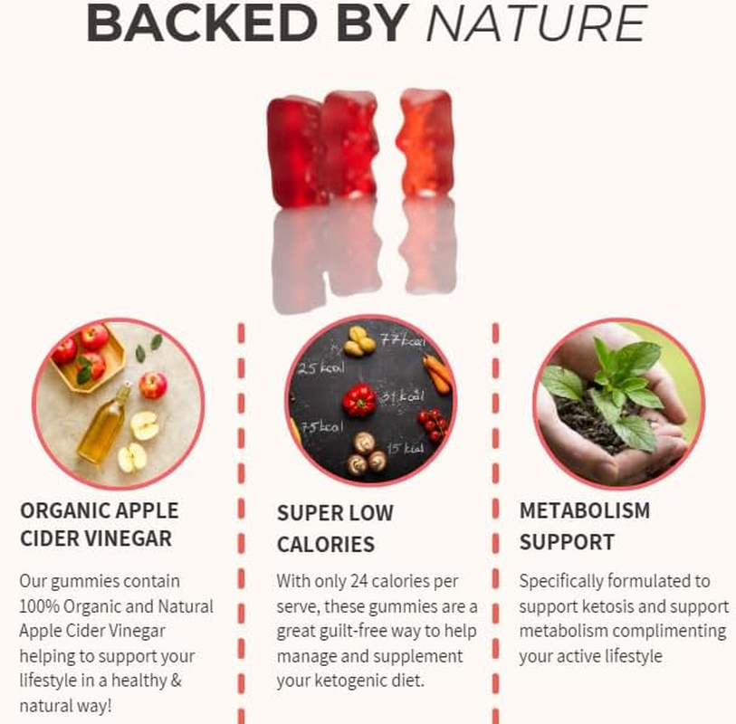 Keto+ Support Gummies 1000Mg Apple Cider Vinegar, Raspberry Flavour, 60 Gummies, Supports Ketosis, Metabolism & Energy with ACV, Folate and Vitamin B2. Vegan, Natural & Organic.