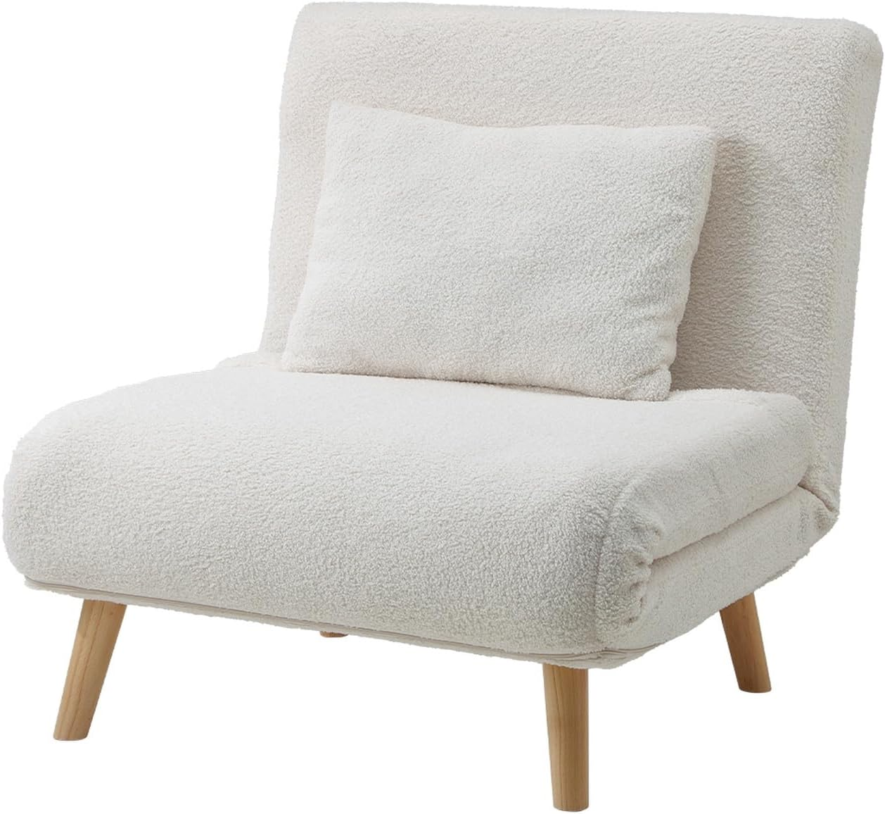 OIKITURE 2-Seater Lounge Chair Sofa, Double Folding Sofa Chair with Thick Padding, Multi-Functional Furniture Sofa Chair Flat Bed for Livingroom Apartment Office Study, White