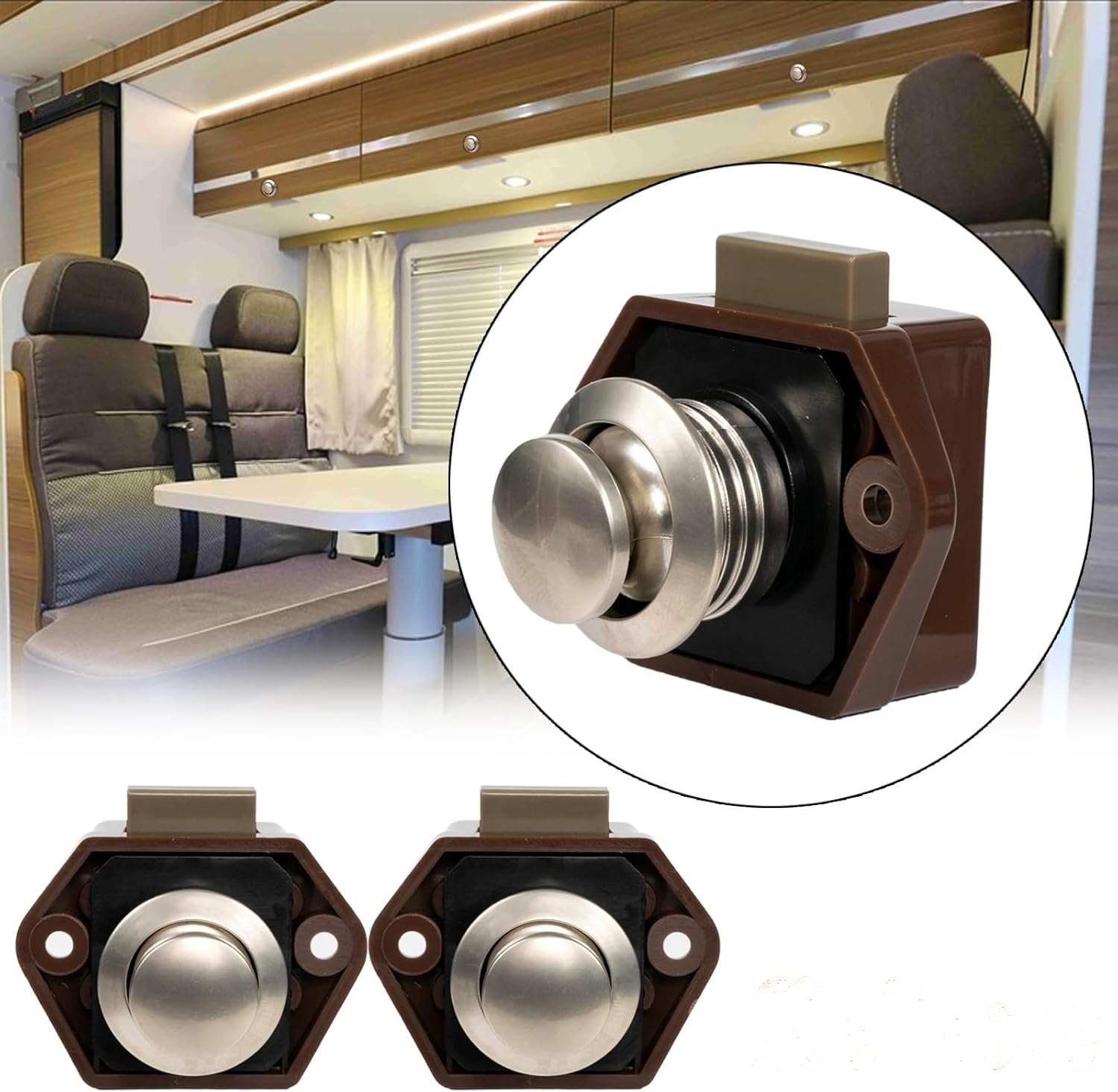 2Pcs Mini Brown Push Button Latch Cabinet Door Catch Keyless Cupboard Locks Drawer Cupboard Door Catch Lock Knob Caravan Boat RV image number 5