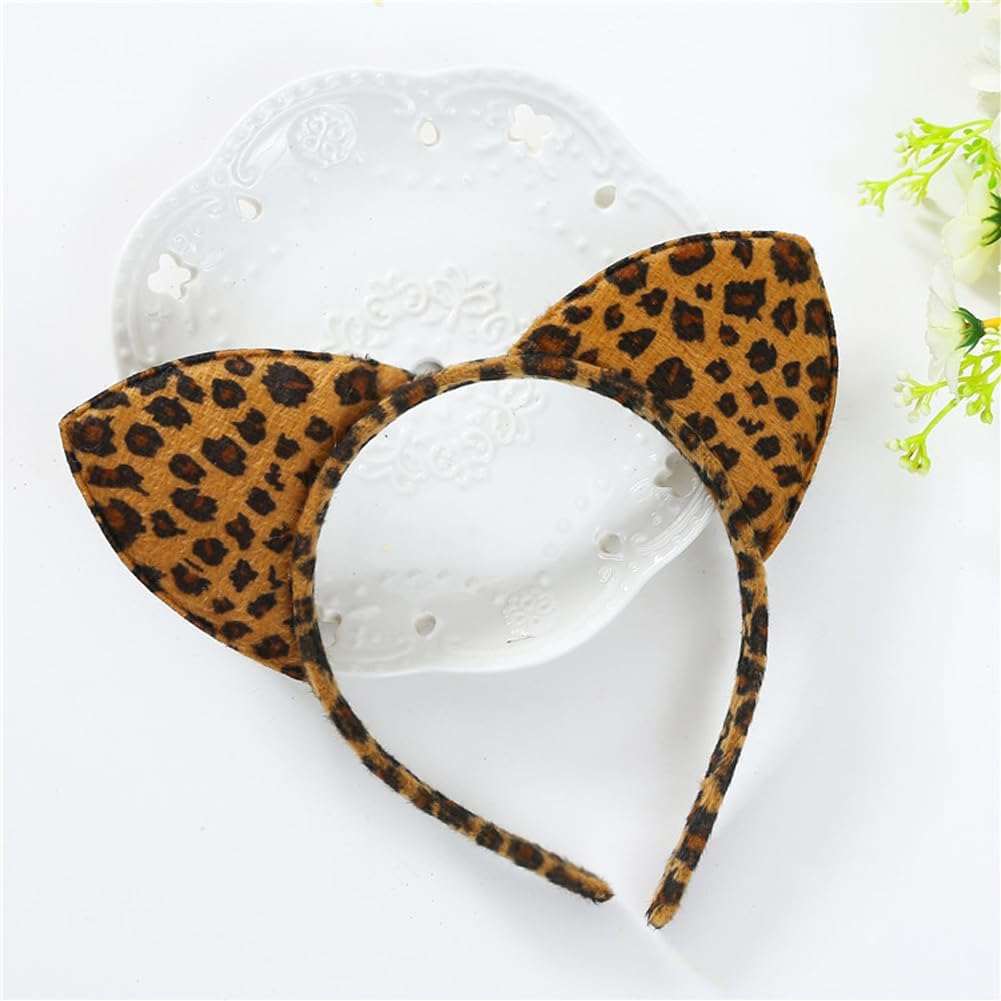 3 X Plush Animal Ear Hair Bands Halloween Leopard Cat Cow Ears Costume Accessories for Cosplay Party Daily Use image number 2