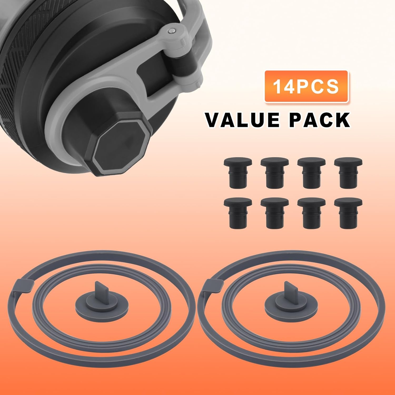 14 Pieces Replacement Gasket for VOLTRX Electric Protein Shaker Bottle 24Oz, with 8 Pcs Non-Slip Stop Silicone Sealing Ring Leakproof Gasket for Spout Lid BPA Free image number 1