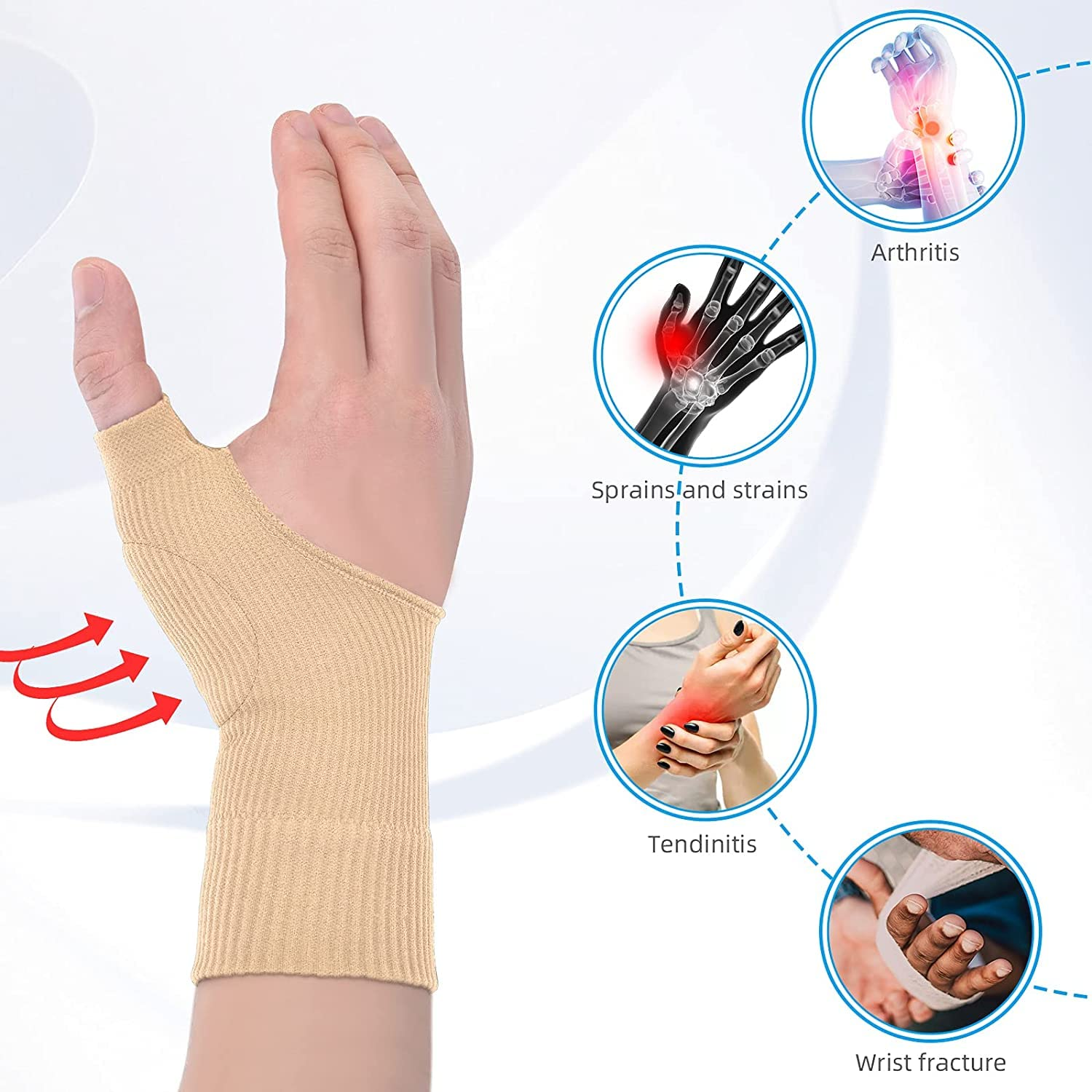 2PCS Gel Thumb Wrist Support Brace, Breathable Compression Arthritis Gloves for Thumb Arthritis, Carpal Tunnel, Tenosynovitis for Men and Women Fits Both Hands image number 3