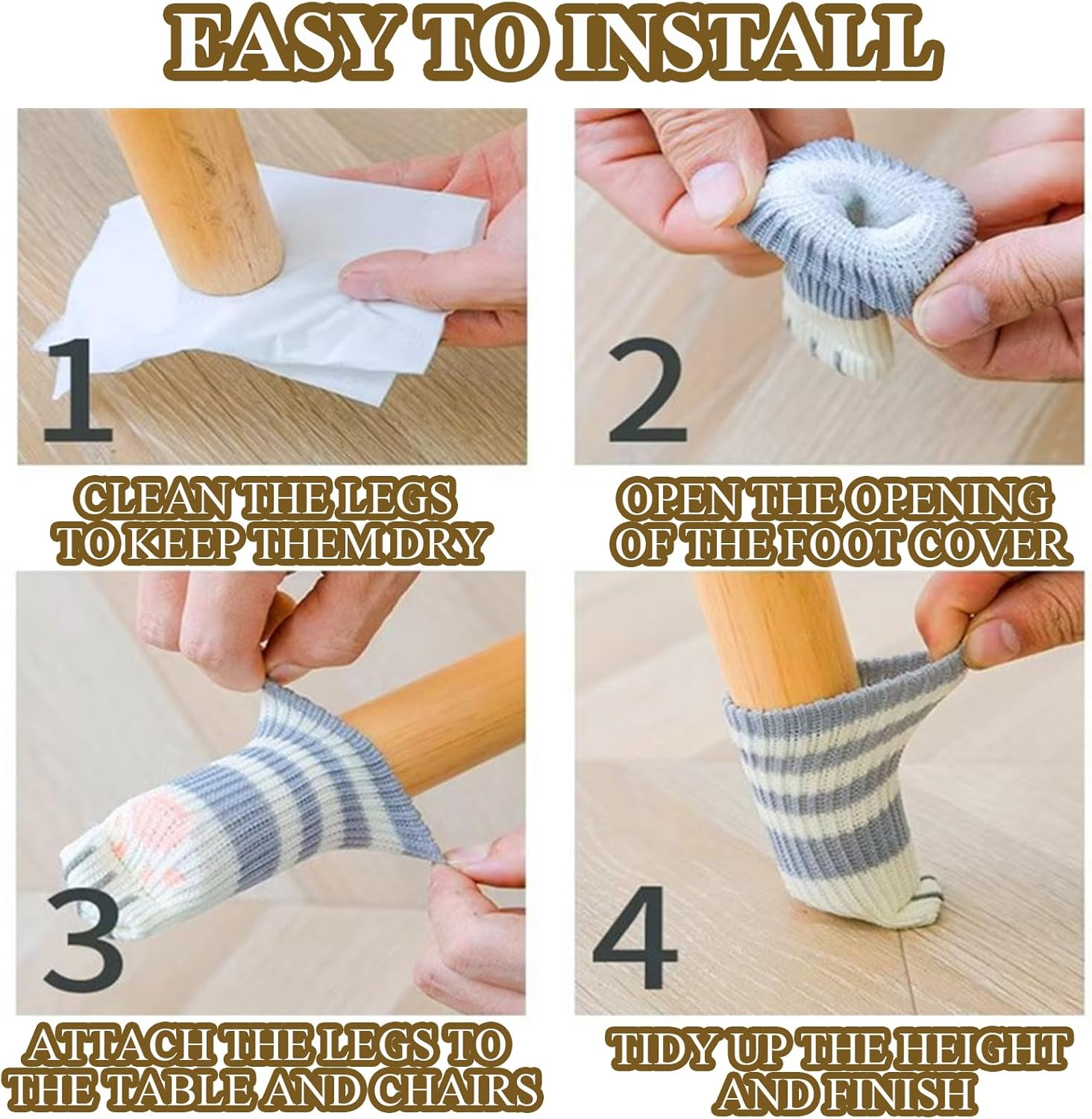 KASESSS 24Pieces Knitted Chair Socks, High Elastic Chair Leg Floor Protectors, Anti-Noise Chair Leg Feet Socks, Cute Cat Table Leg Floor Protectors, Chair Leg Covers Fit Square round Table Chair Leg image number 5