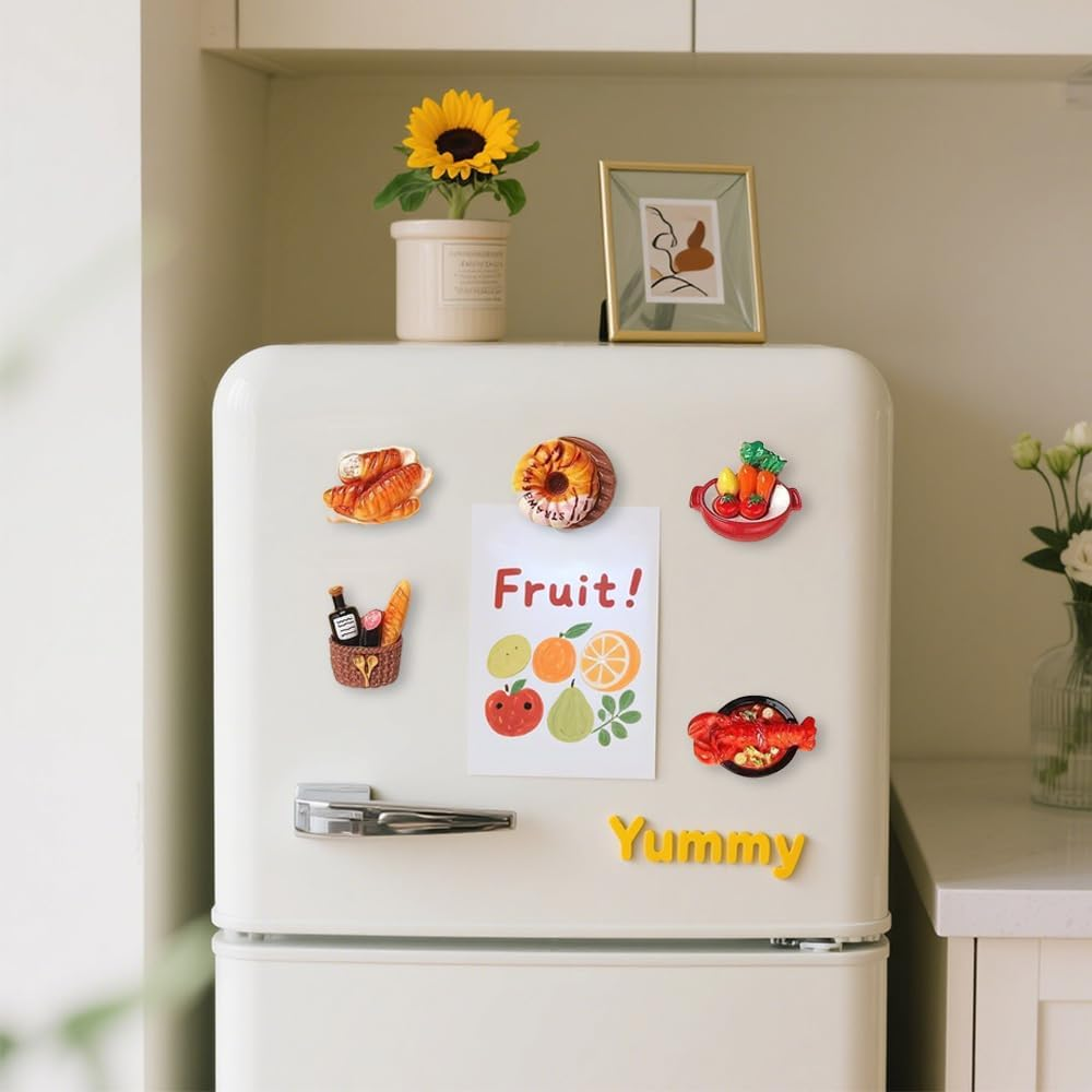 12 Pcs Whimsical Food-Themed Refrigerator Magnets,With Magnetic Attachment Resin Material for Refrigerators,Whiteboard,Blackboard,Home Decor