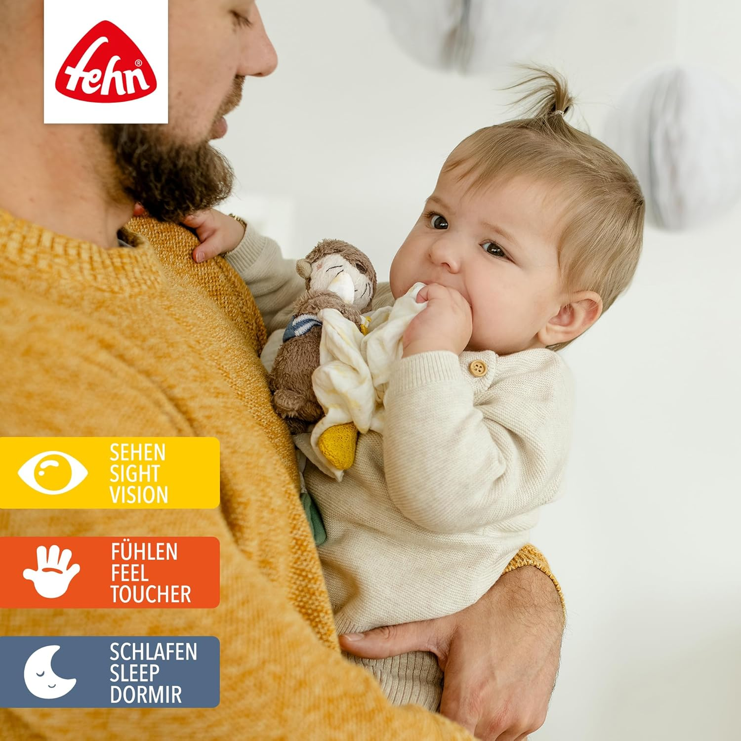 Fehn Muslin Cuddle Blanket Otter - Sleep Aid & Stuffed Toy Cuddle Blanket with Cotton Muslin Cloth & Cute Toy Figure - for Babies and Toddlers from 0+ Months image number 4