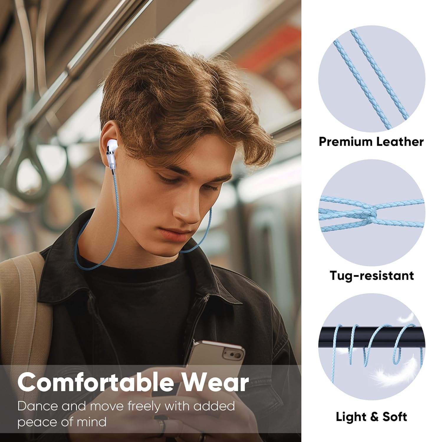 Lawonda Anti-Lost Neck Strap for Airpods, PU Leather Strong Magnetic Necklace Holder String, Compatible with Airpods 1&2/ Pro /3Rd /Pro 2