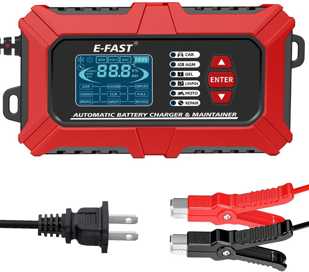 B-Qtech 12V/6A Smart Automatic Battery Charger with Tester/Maintainer Function, LCD Display for Car, Truck, Motorcycle, Lawn Mower, Boat, RV, SUV, ATV image number 2