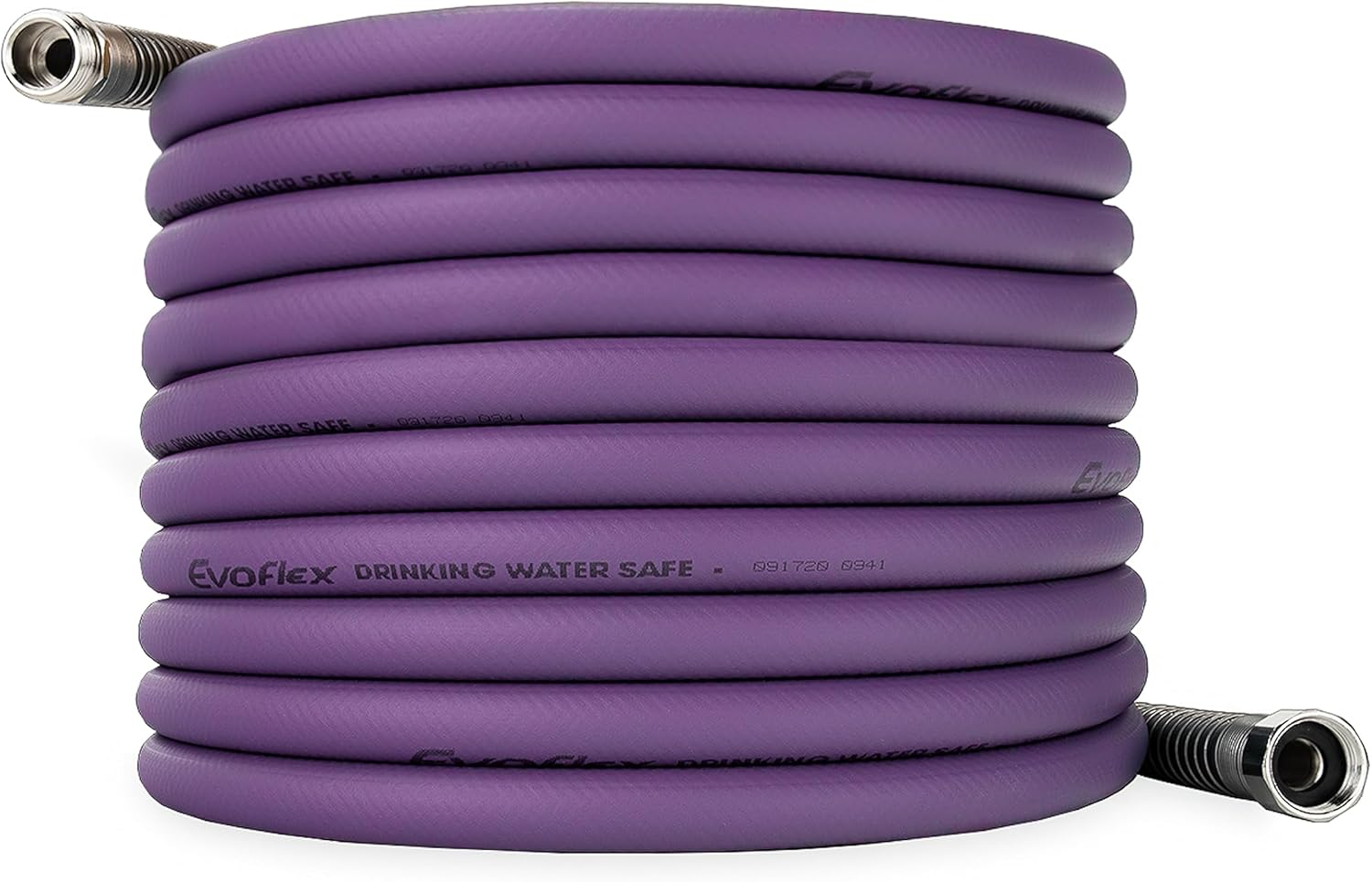 Camco Evoflex 50-Ft Water Hose - RV Drinking Water Hose Contains No Lead, No BPA & No Phthalate - Flexible Design W/Stainless Steel Strain Relief Ends - 5/8&rdquo; inside Diameter, Purple (22586)