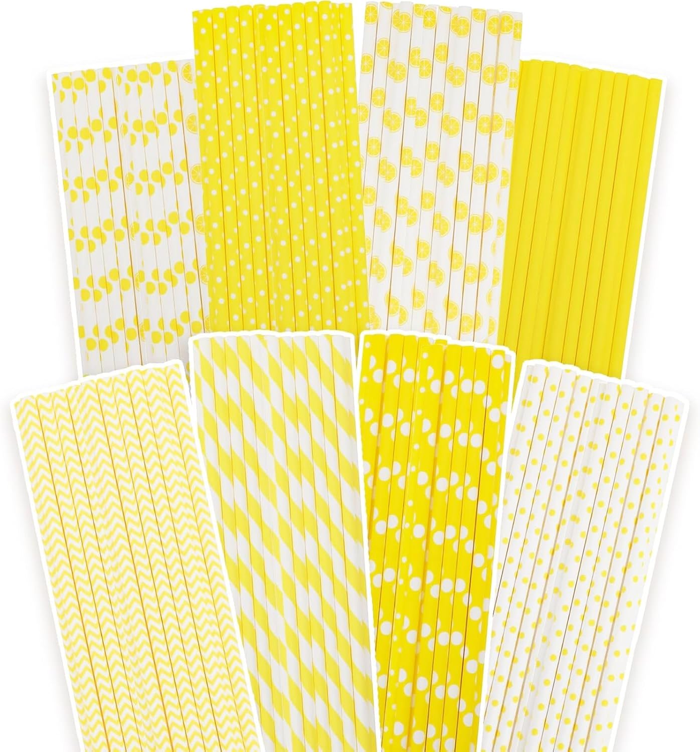 Yellow Straws for Drinking Yellow Disposable Straws 100Pcs Disposable Straws Bulk (8 Pattern) - 10 Black Pattern image number 4